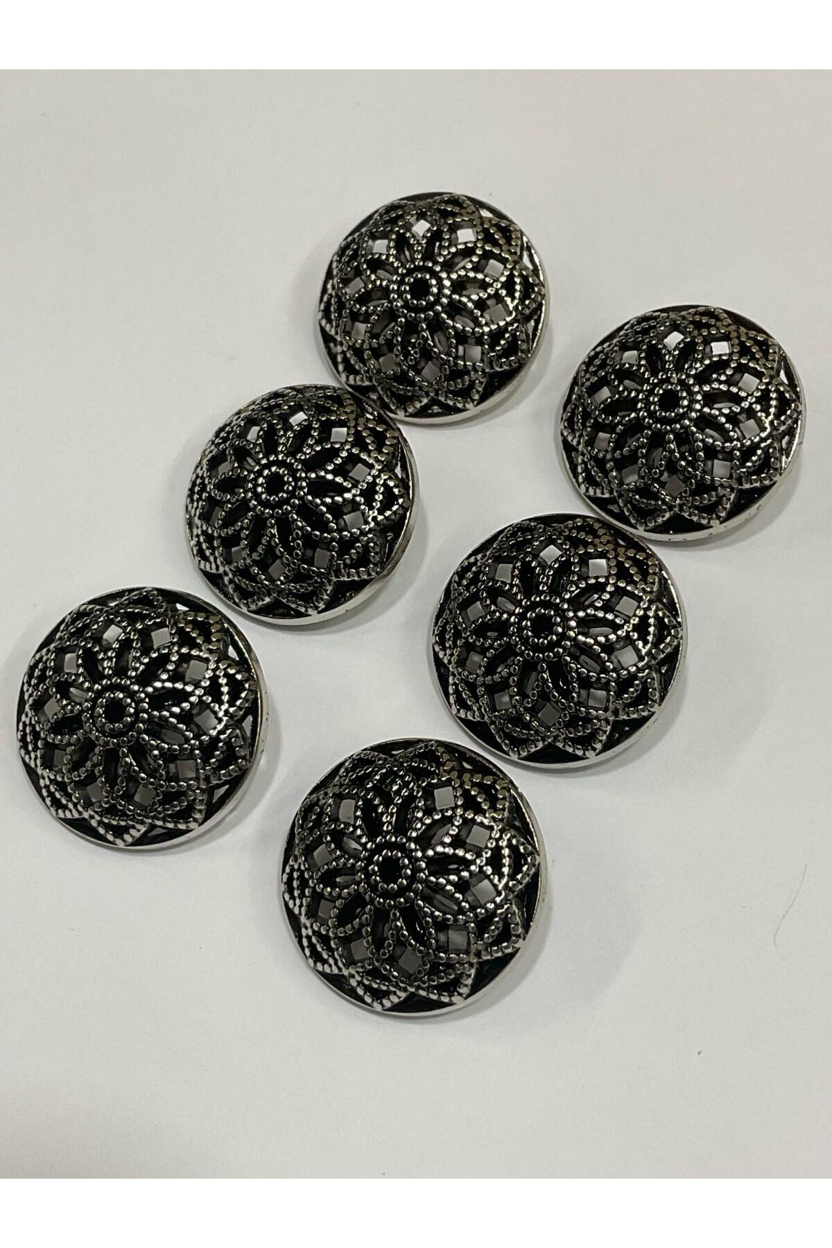 Coat Button / Metal Button / Nickel Plated Silver / 3 Cm / Set of 6/m