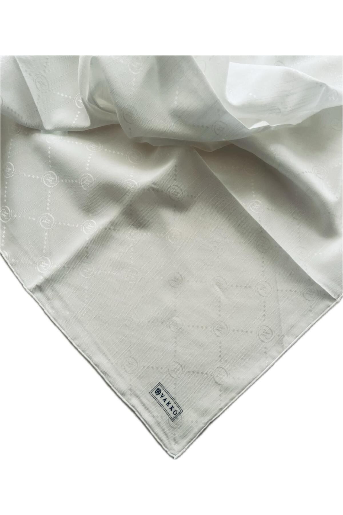 Vakko روسری مونوگرام ابریشم پنبه 3001126-beyaz