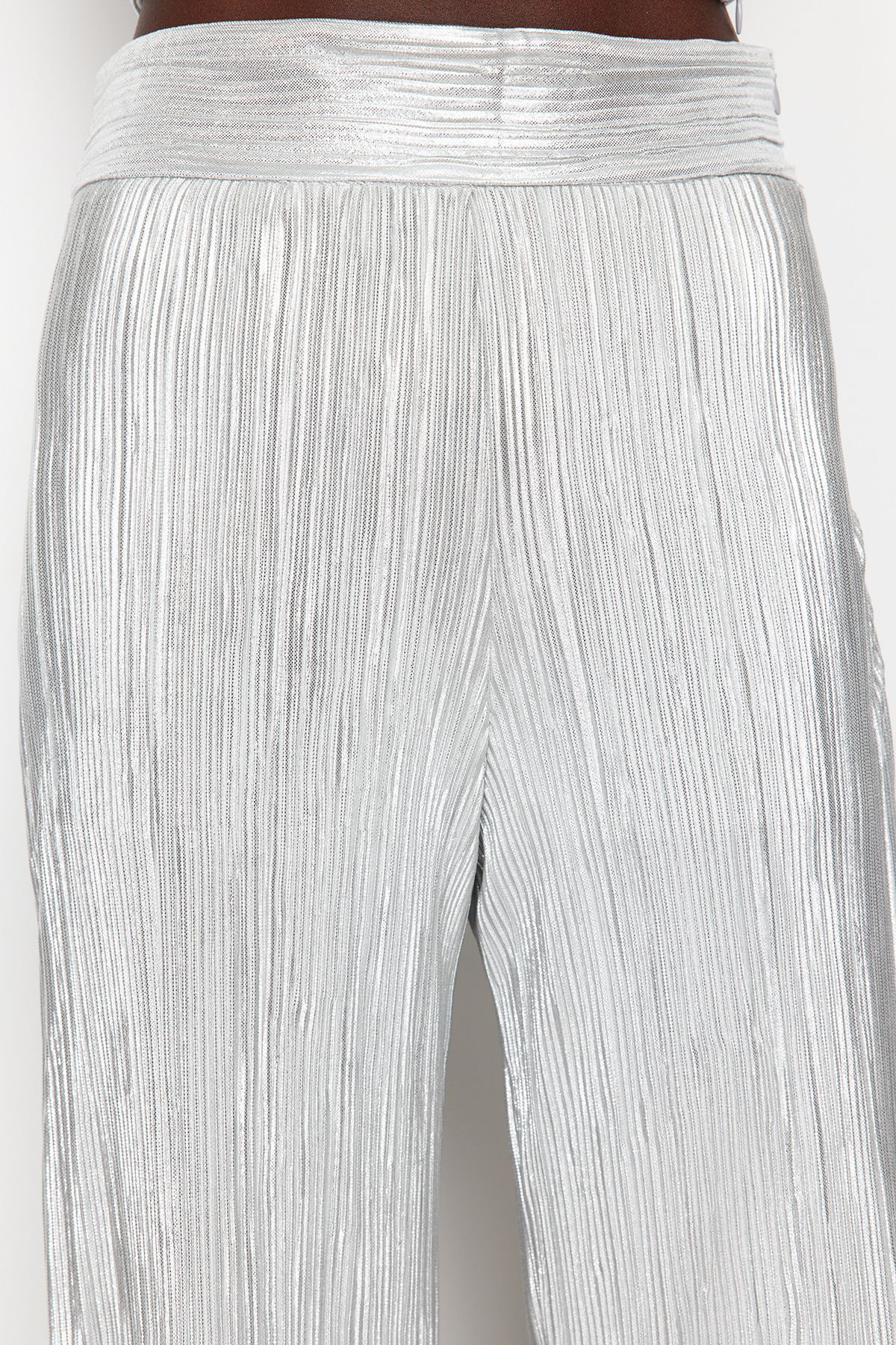 Trendyol Collection-Silberne Webhose mit Plissee - Weites Bein TPRSS24PL00006 5