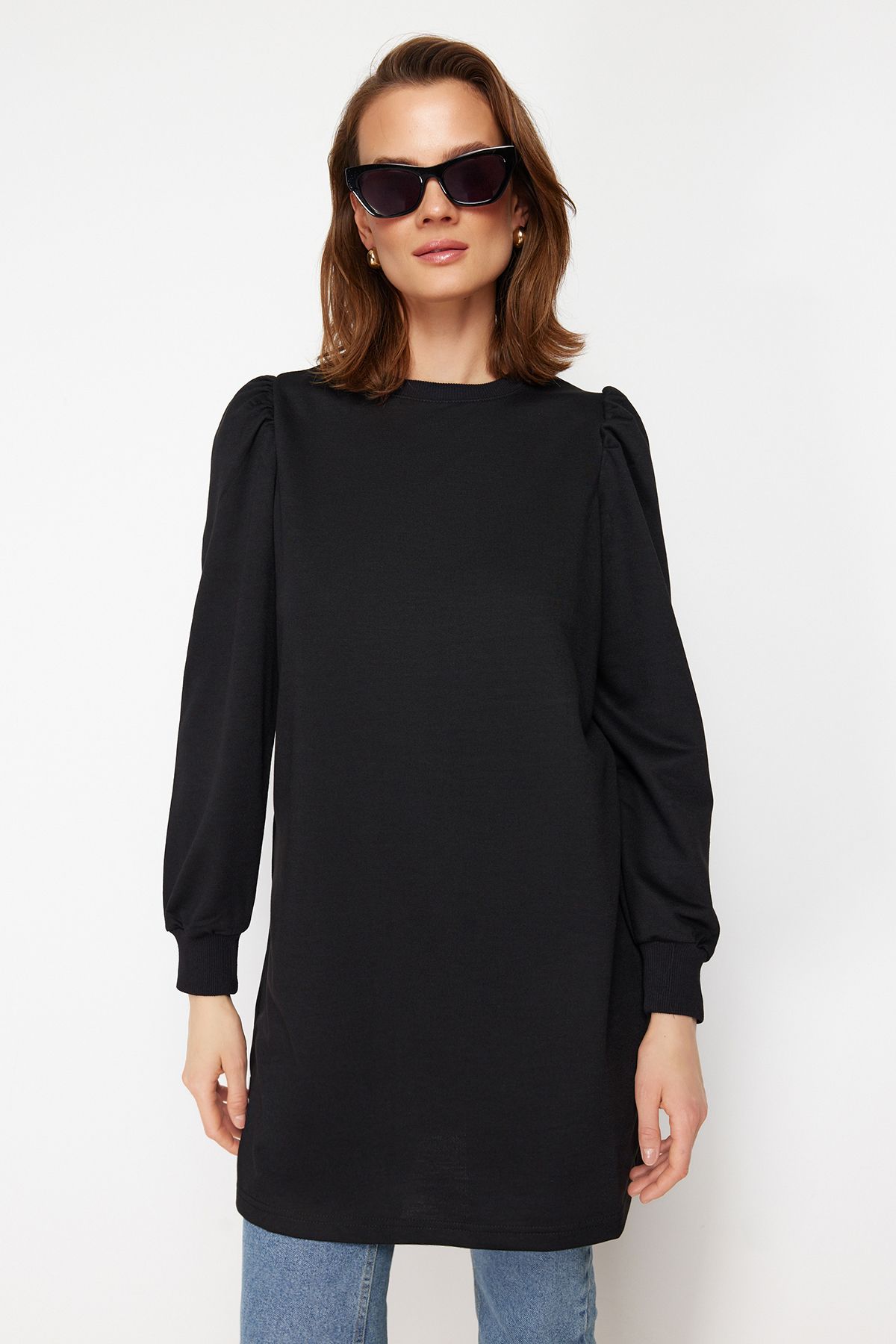 Trendyol Modest-Schwarze Strick-Tunika mit Rundhalsausschnitt und Schlitz und Ärmeldetail TCTSS21TN0257 2