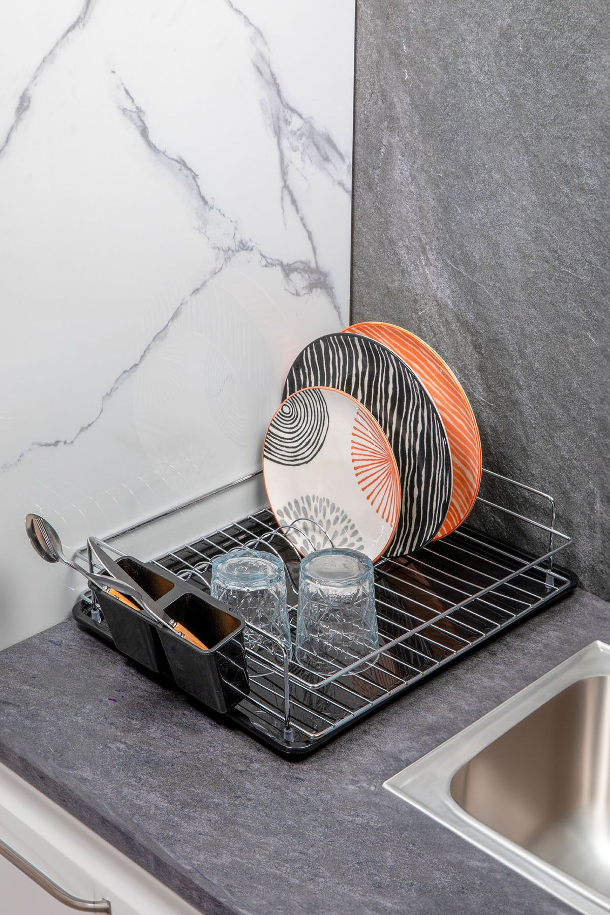 DoreCera Stainless Metal Plate Dish Rack Dish Basket Thermo Plastic Plated Chrome Trendyol