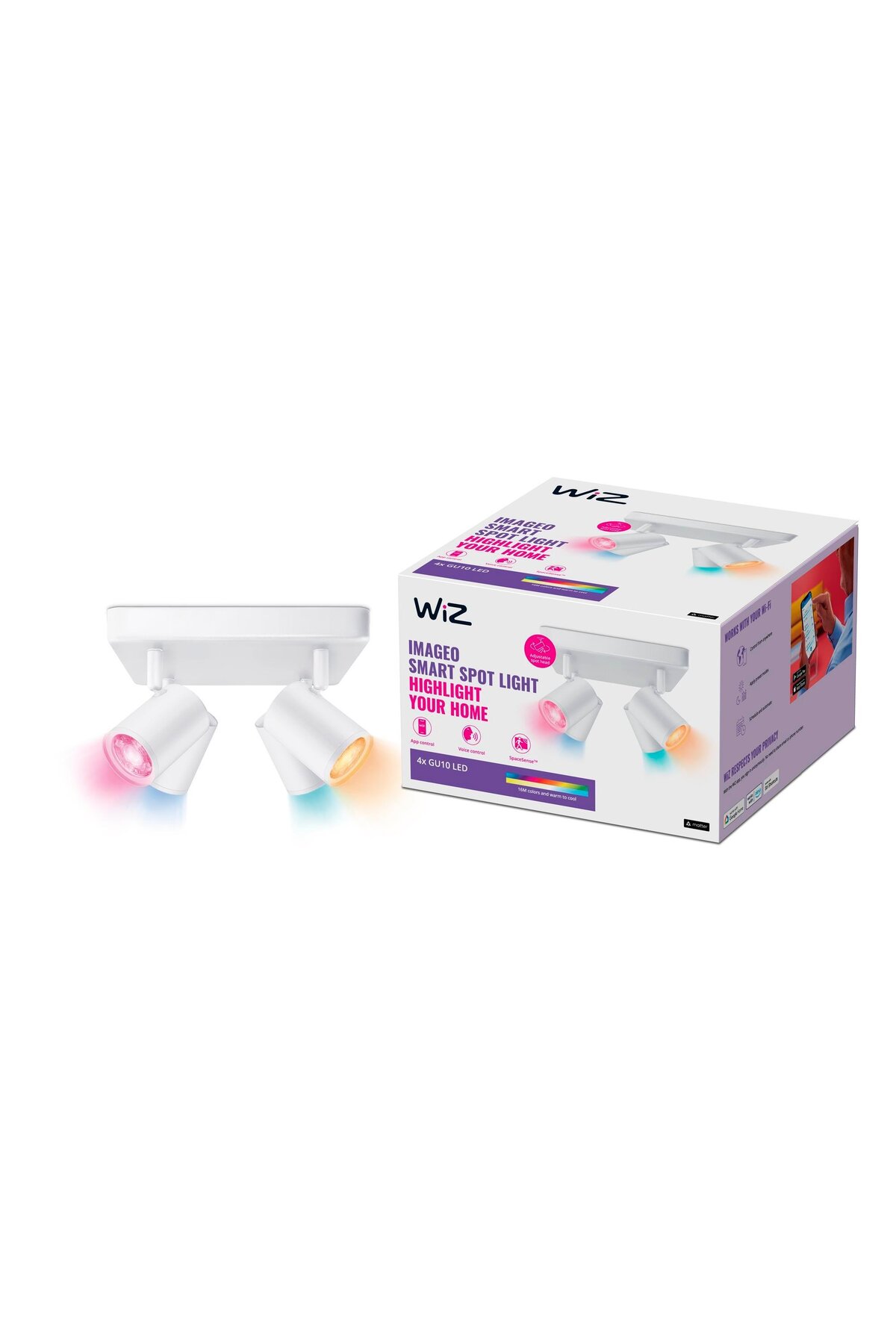 Wiz Imageo Spots 4x5W Kare/Beyaz (RGB Işık)