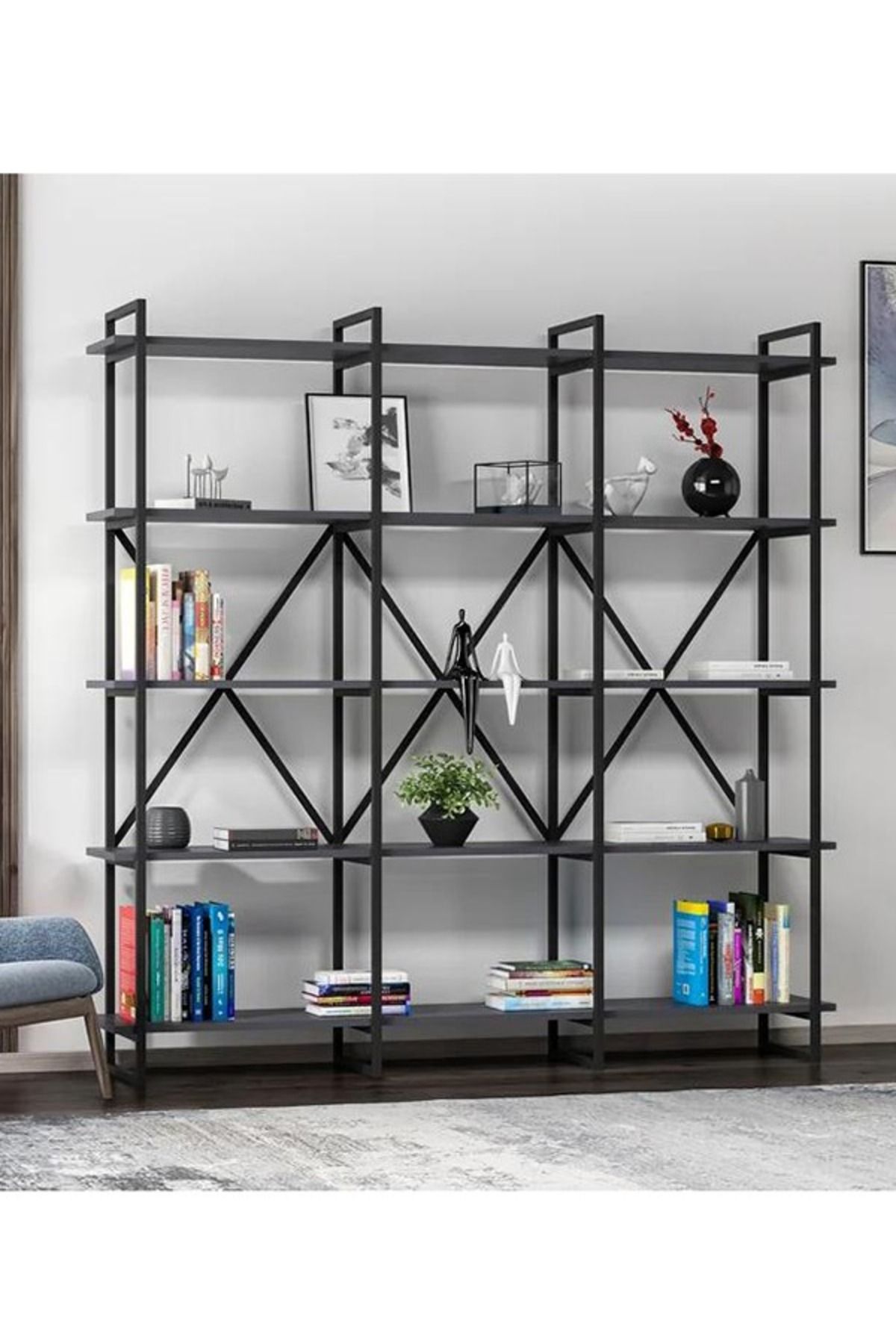 Atlas 175x170 5 Raflı Geniş Kitaplık Aksesuar Rafı