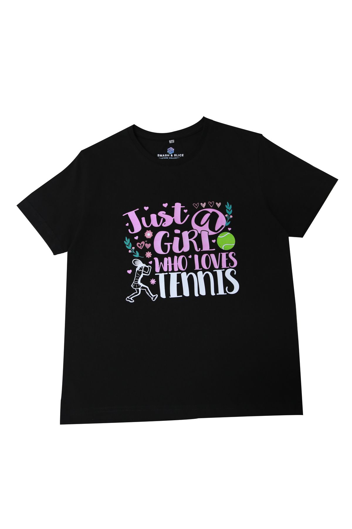 Smash Slice Tennis Themed Printed Cotton Girl s T shirt Girls Black Trendyol