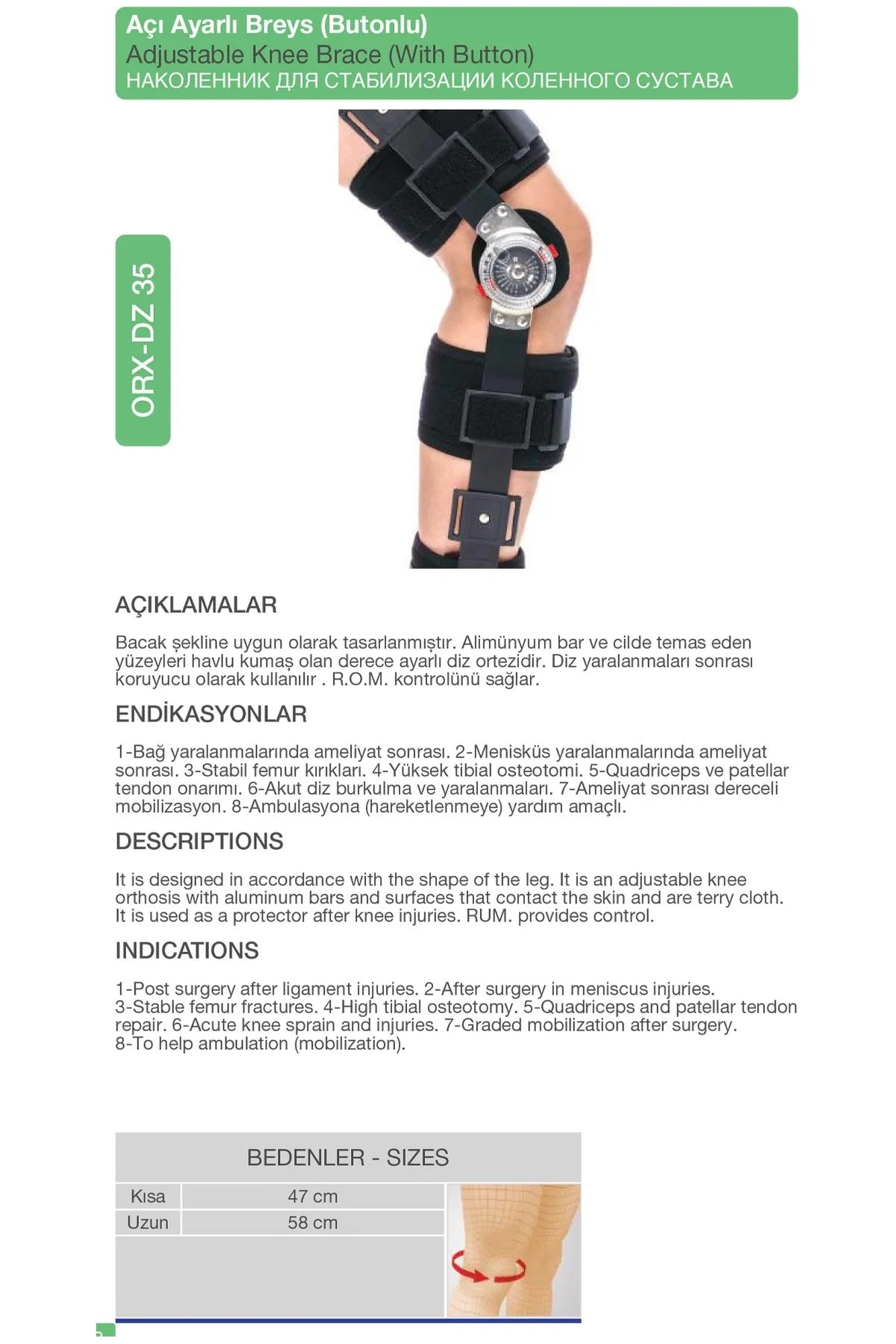 ORLEX Açı Ayarlı Butonlu Breys Medikal Ortopedik Dizlik 47 Cm. 2