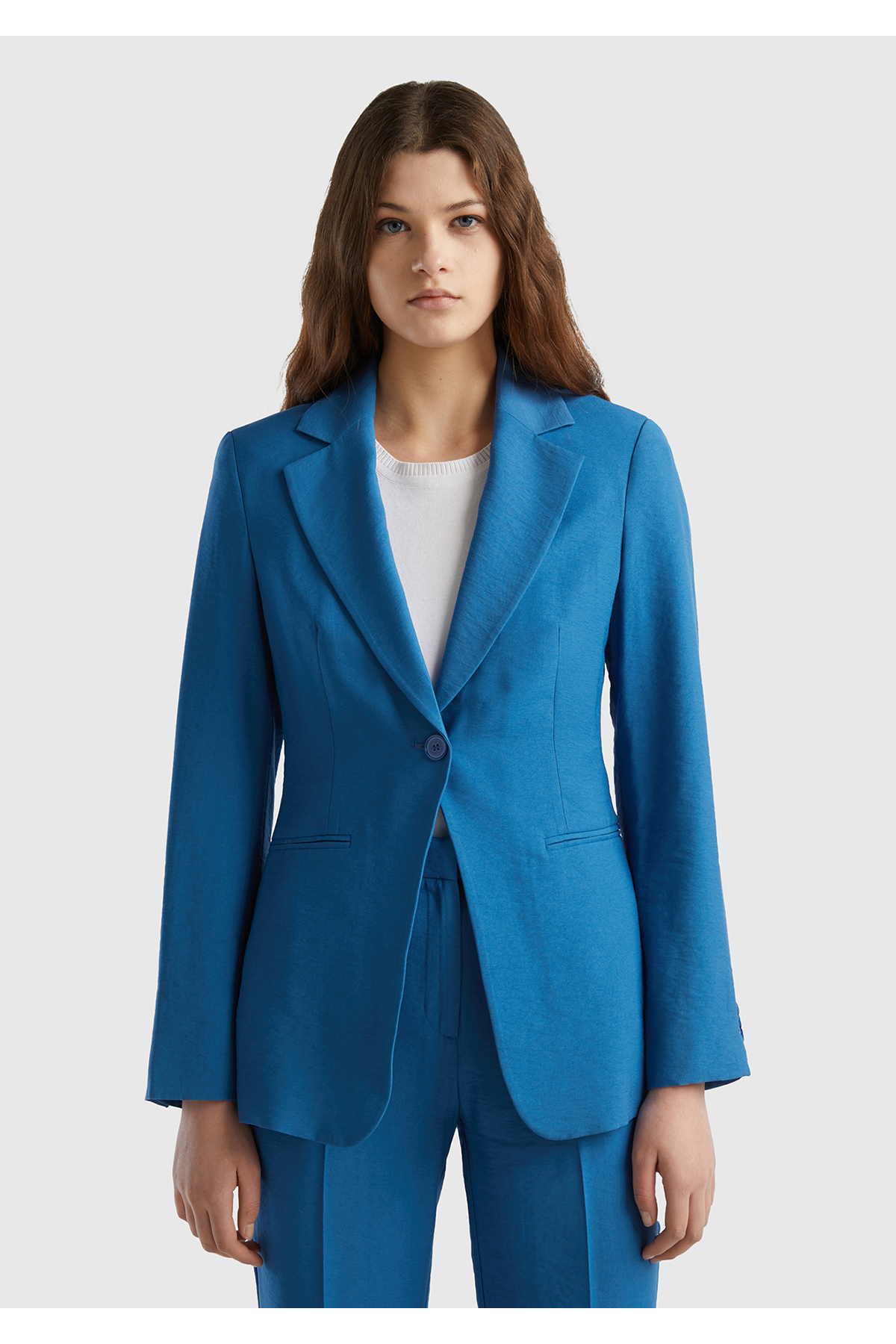 Blazer Court Femme United Colors Of Benetton - Taille EU 34, Bleu Foncé, Coupe Ajustée - Occasion En Très Bon état