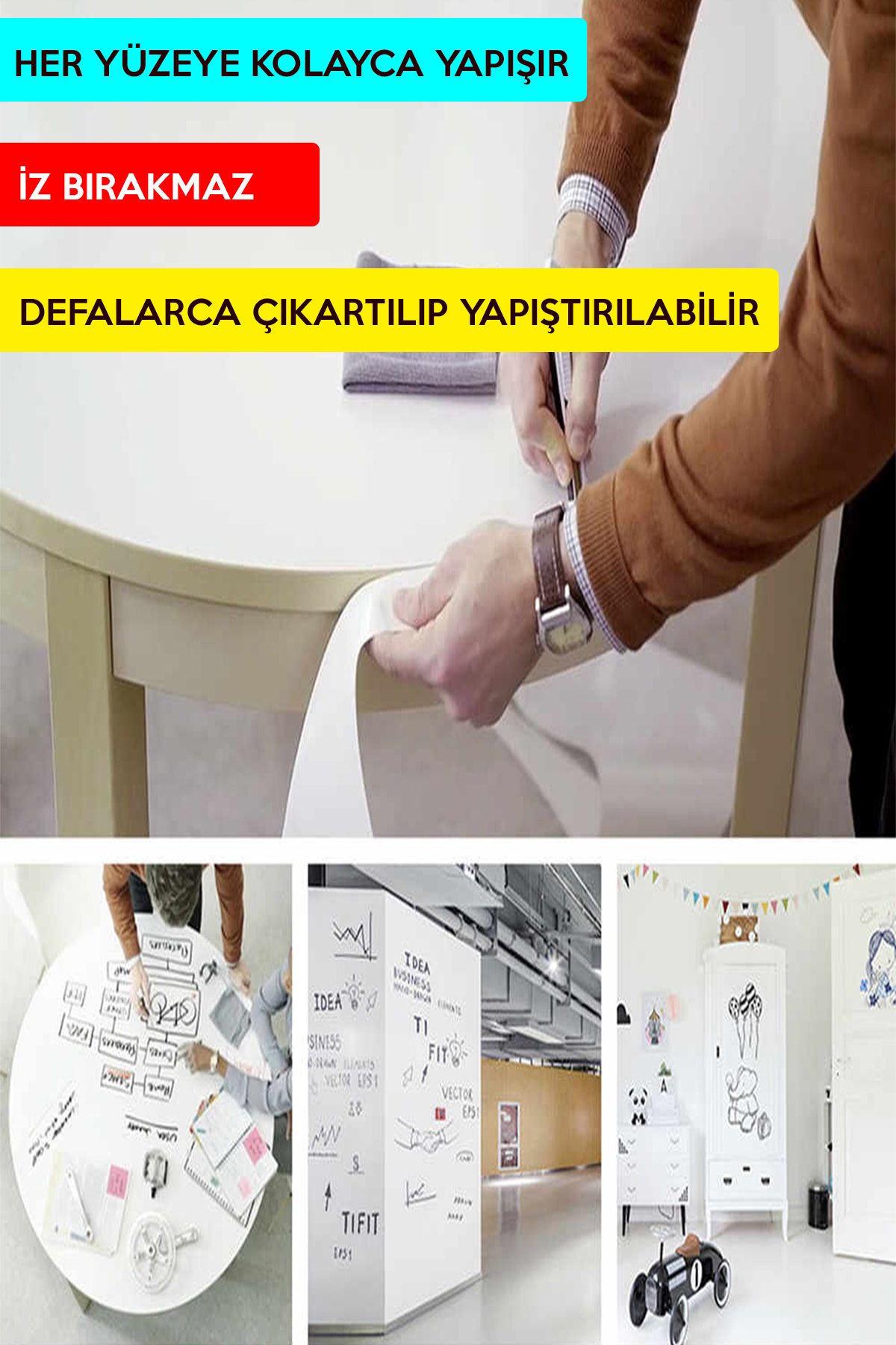 100 X 150 Cm, 2 Adet Şeffaf Kağıt Tahta, Yapışkansız Tutunan Akıllı Kağıt, Yaz Sil Sihirli Kağıt - 9