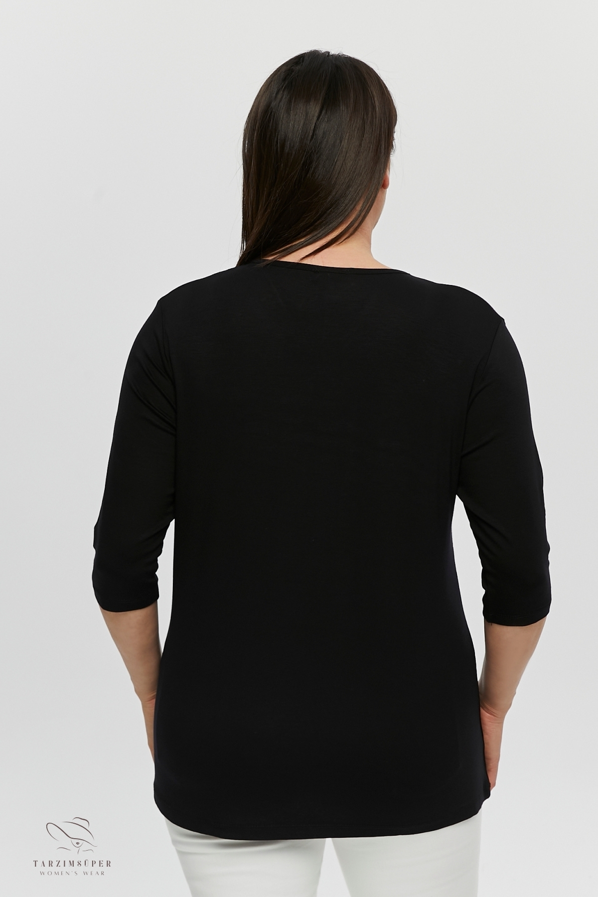 tarzımsüper  Büyük Beden Yeni Sezon Kapri Kol Bluz Fermuarlı Konfor Modeli V Yaka 4 Mevsim Anne Günlük Şık Bluz - Görsel 6