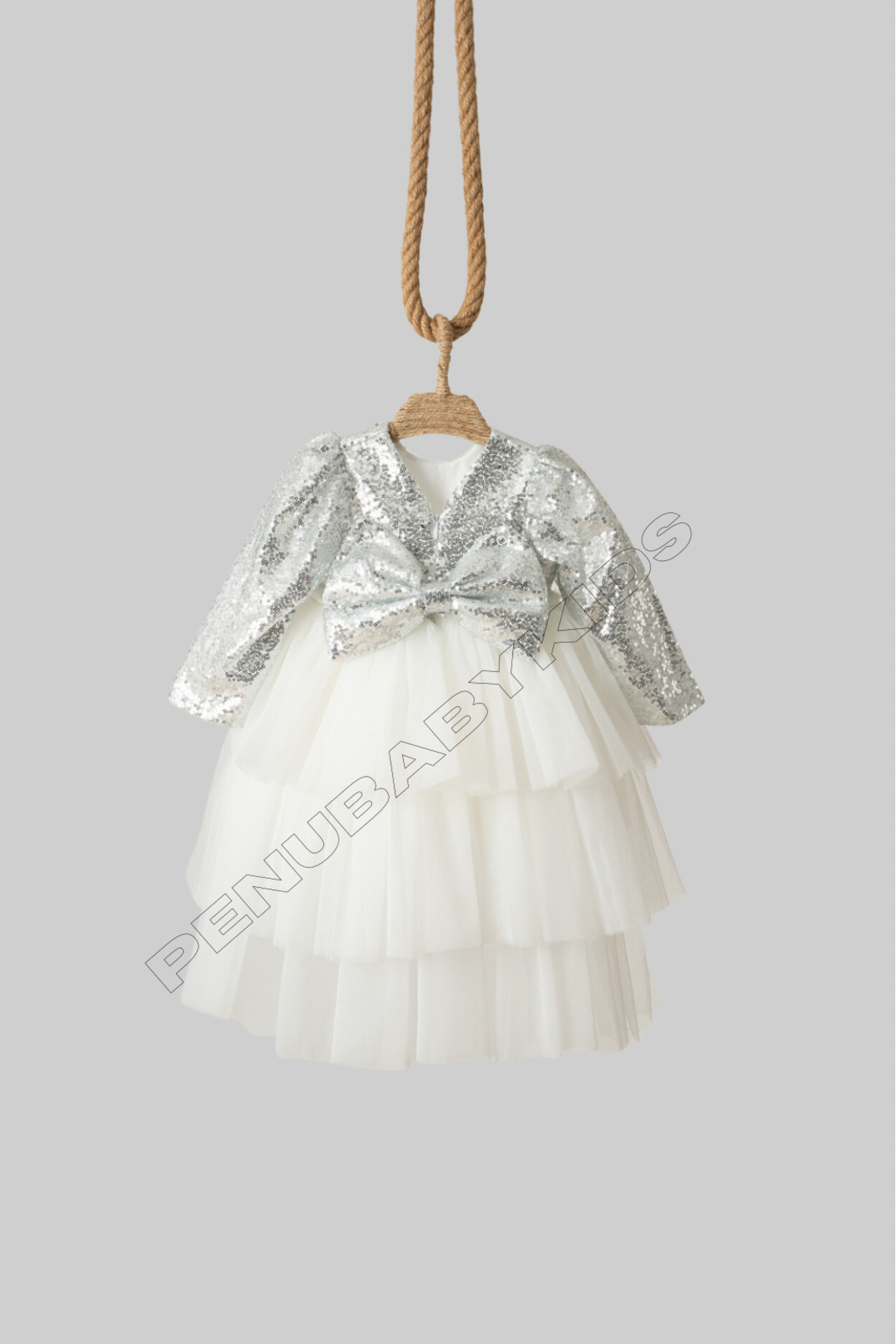 penu baby kids Beyaz Payetli Uzun Kol Tül Etekli Kız Bebek Elbise - Elizabeth fotoğrafı 7 (önizleme)