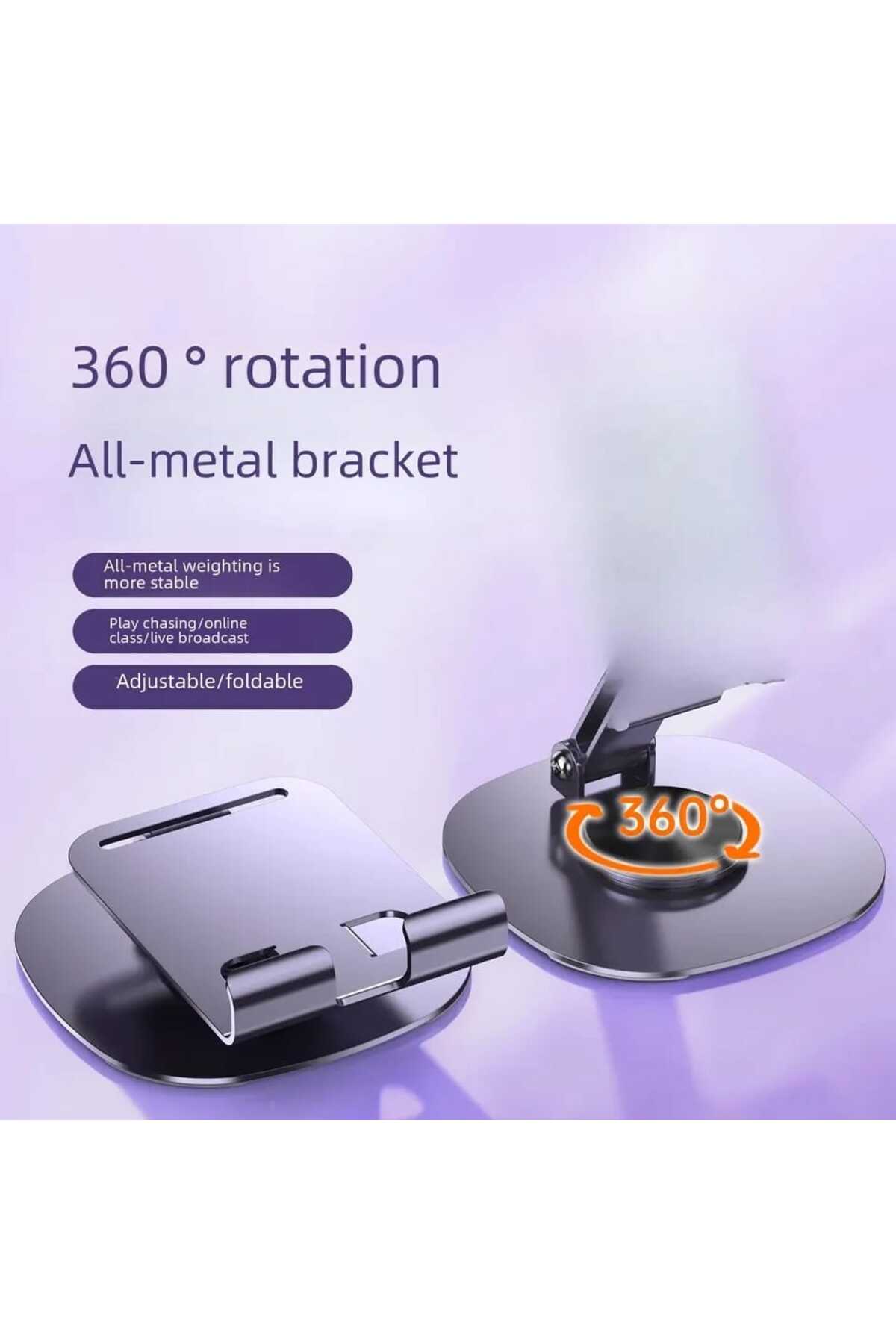 360° Dönen Metal Masaüstü Telefon Standı Mor, Açılı, Katlanabilir Telefon Tutucu 2