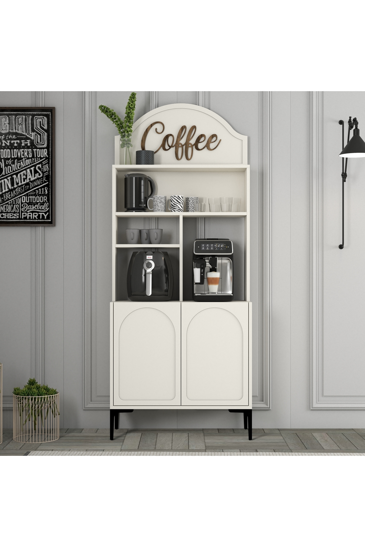 Lyon Coffee Corner Multipurpose Cabinet 80cm - Cream / Black