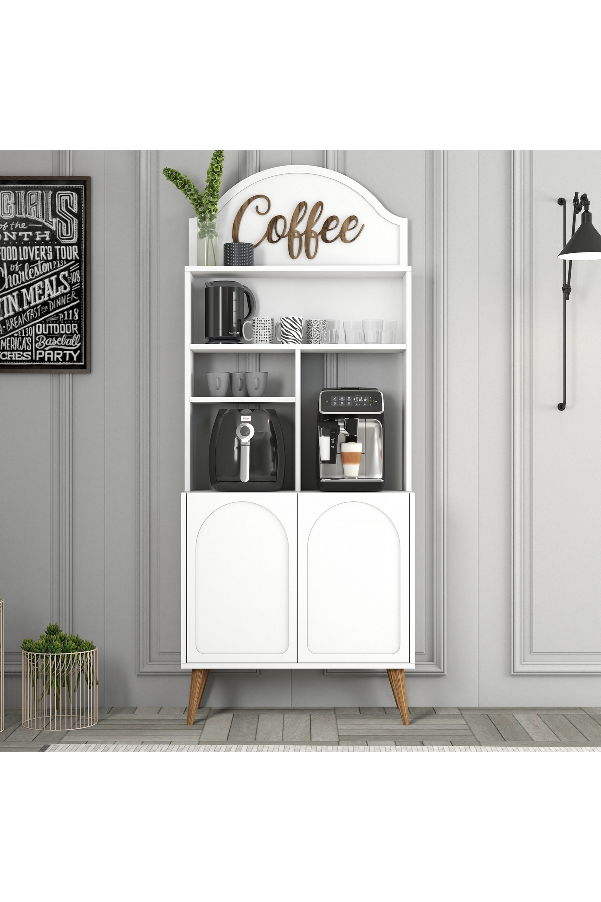 Lyon Coffee Corner Multipurpose Cabinet 80cm - White / Walnut