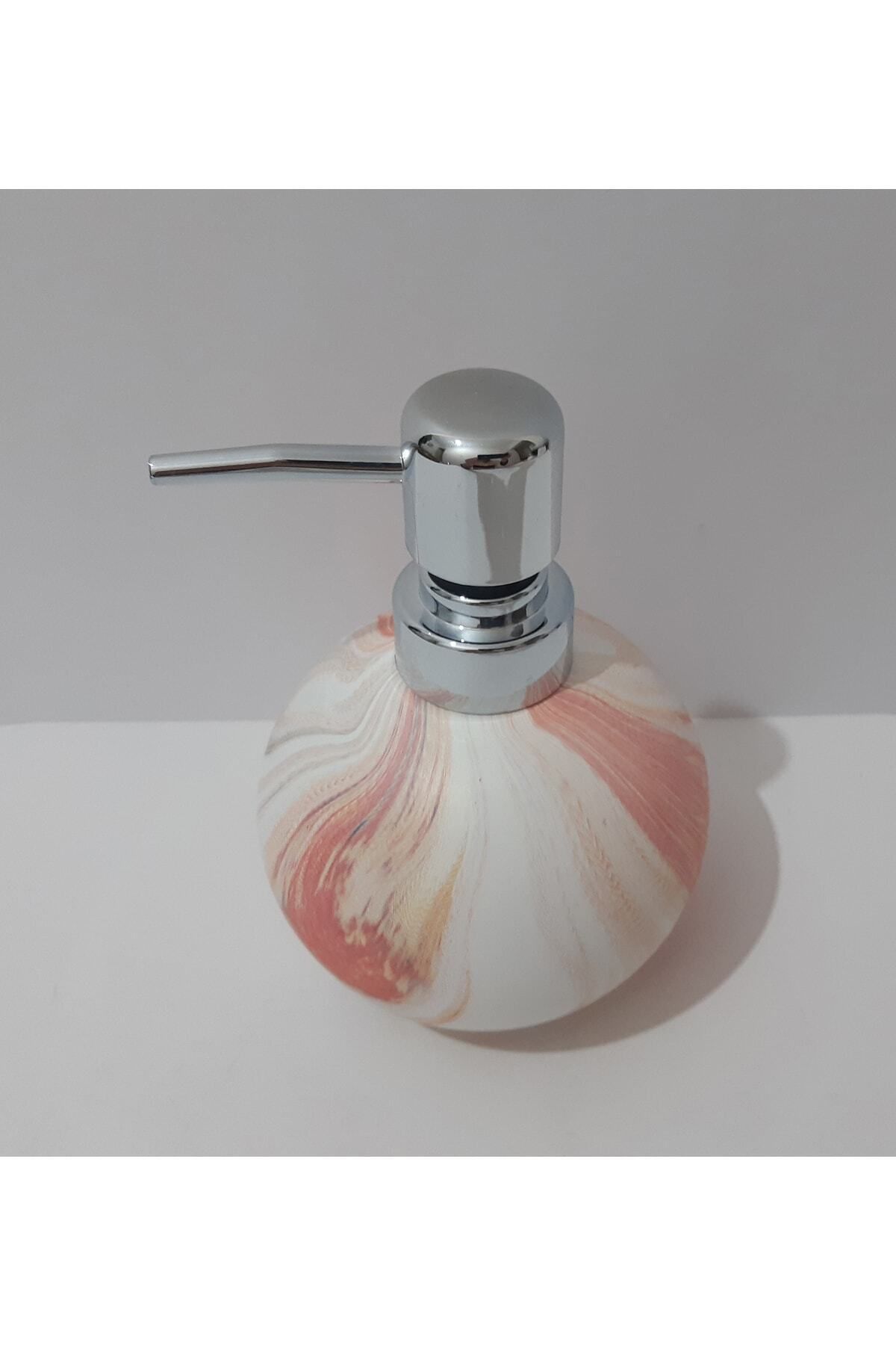renkli çiçekler-Marble Patterned Porcelain Round Liquid Soap Dispenser 15 Cm 1