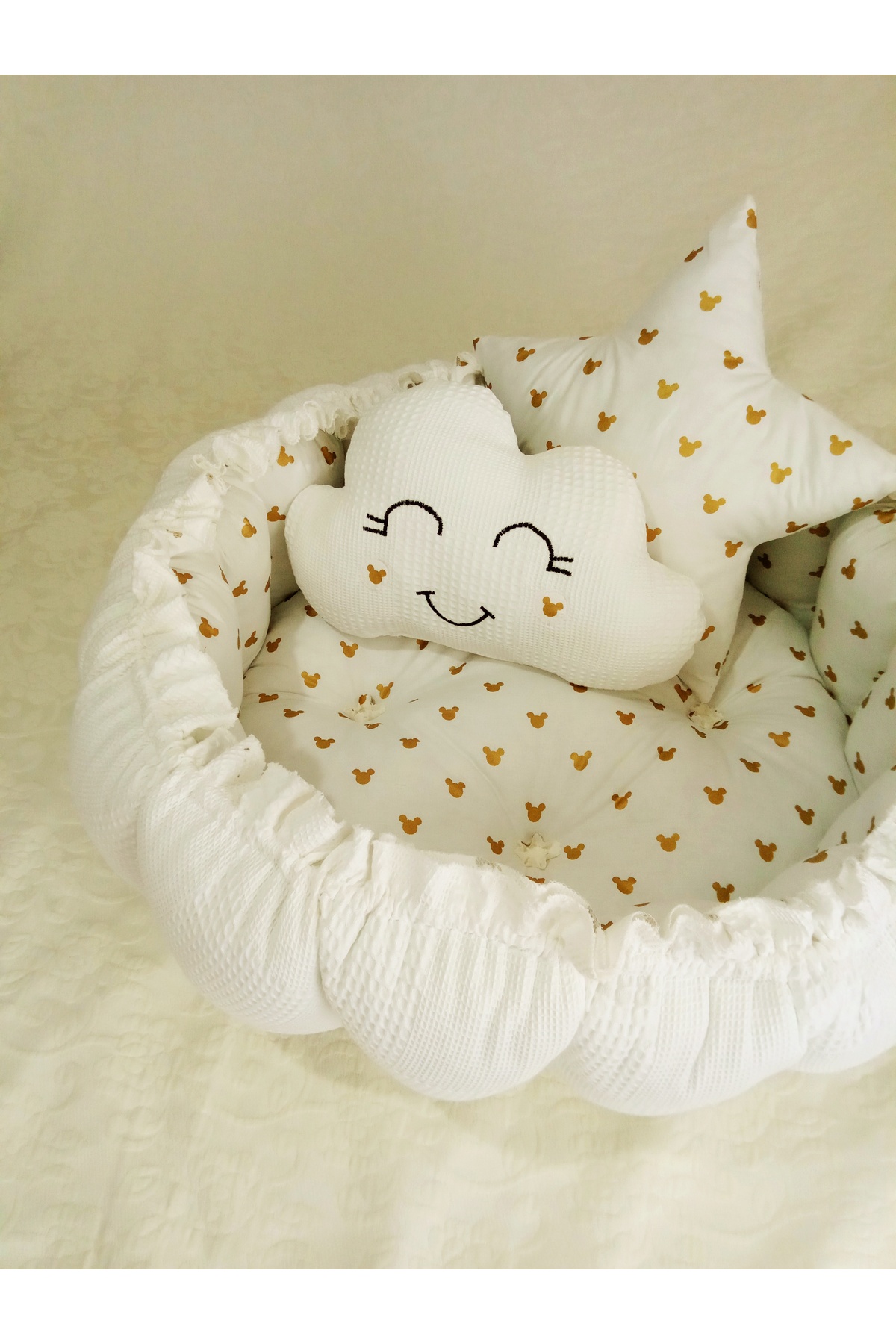 Wenaris 17 parçalık yuvarlak babynest seti ( poplin ve  beyaz waffle pike kumaşları) fotoğrafı 2 (önizleme)