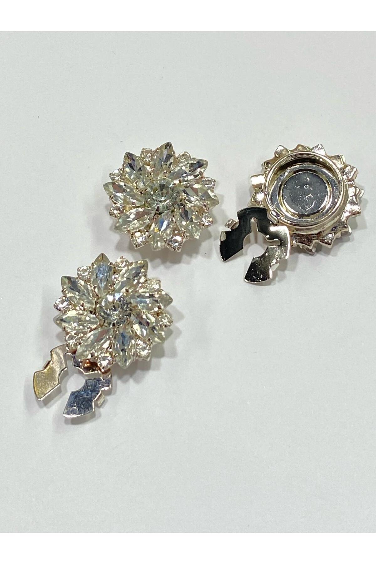 Stone Button / Stone Button with Clip / Set of 3 / 2.5 cm Silver