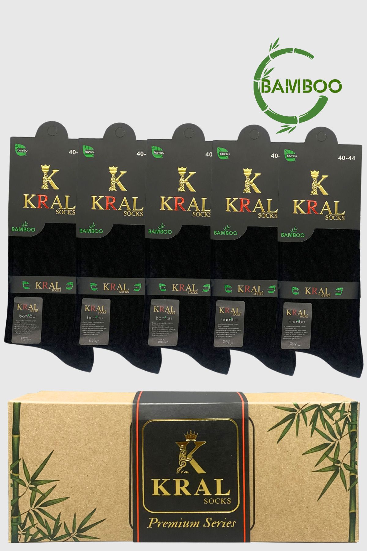 KRAL SOCKS-Bamboo Men's Socks Classic Socket Plain Long Summer Seamless 5-Piece Boxed Premium Set 4