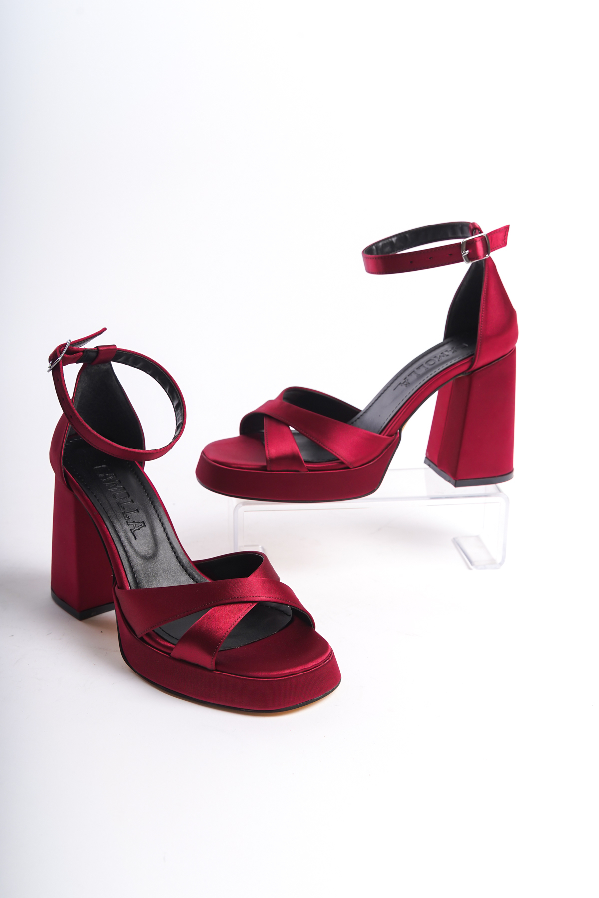 Claret Red Satin Women's Cross Platform Heels BG1115-119-0002