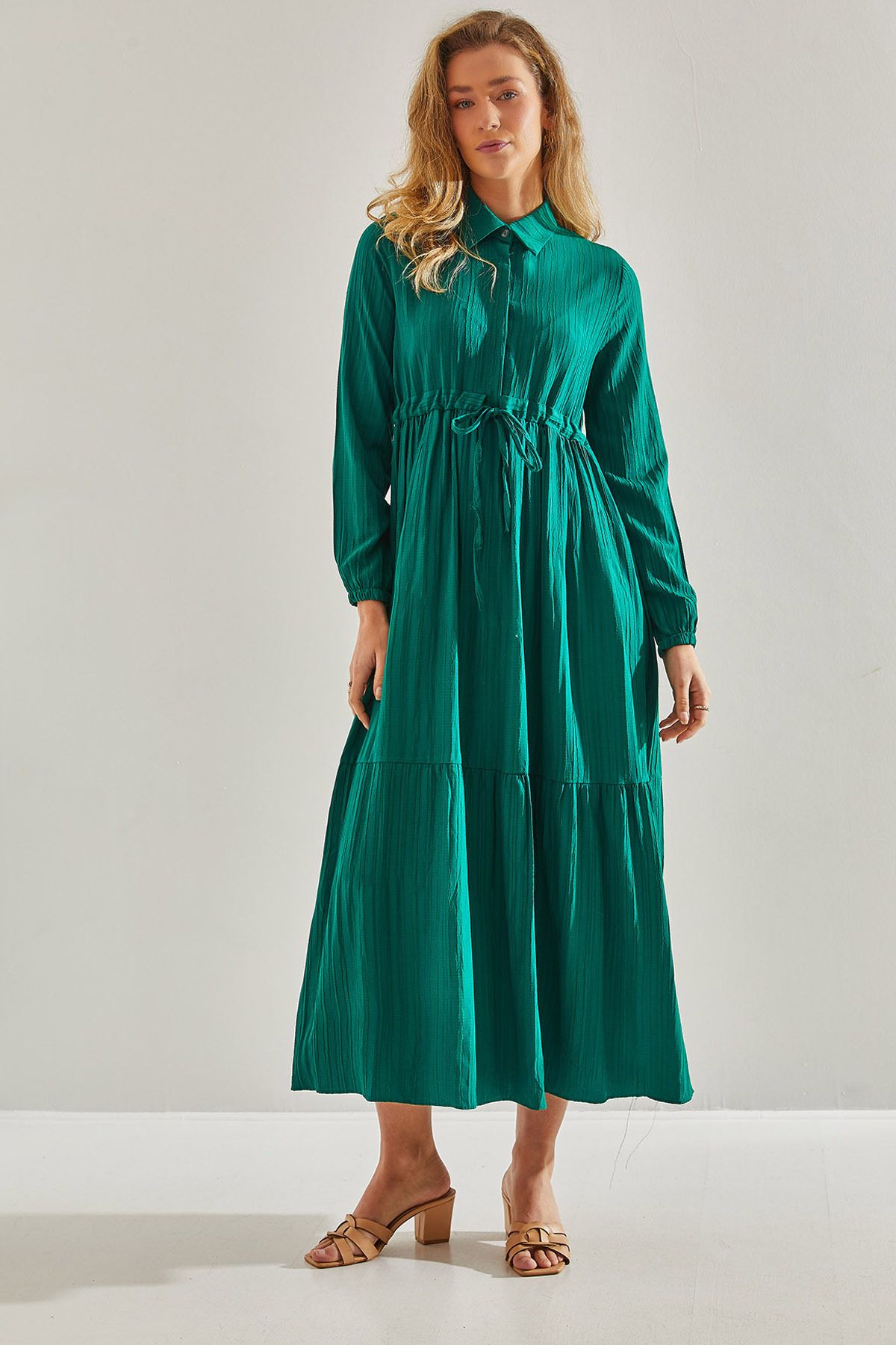 لباس گشاد یقه بلند کمربند زنانه 60181034 Bianco Lucci Modest