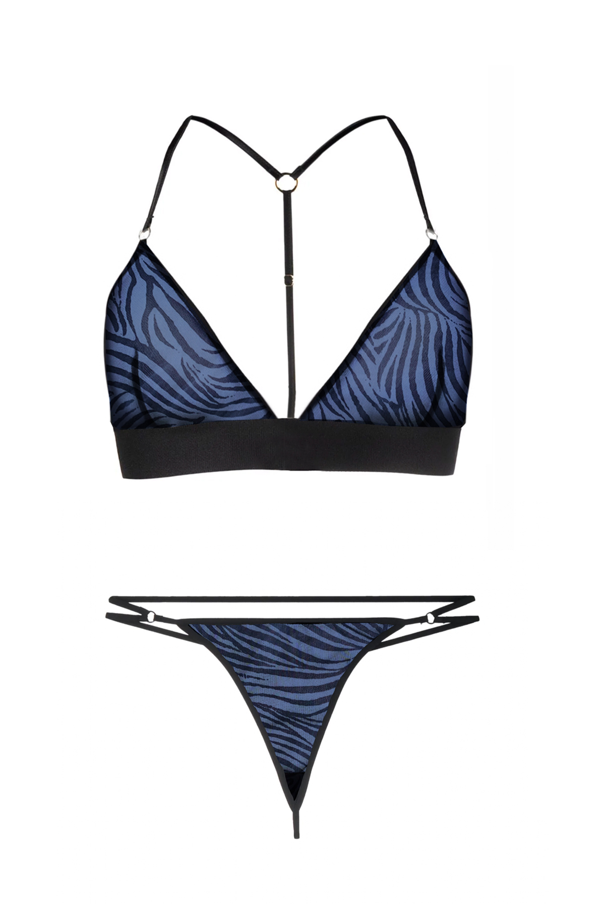 Terapia Women's Blue Transparent Zebra Patterned Tulle Underwear Set