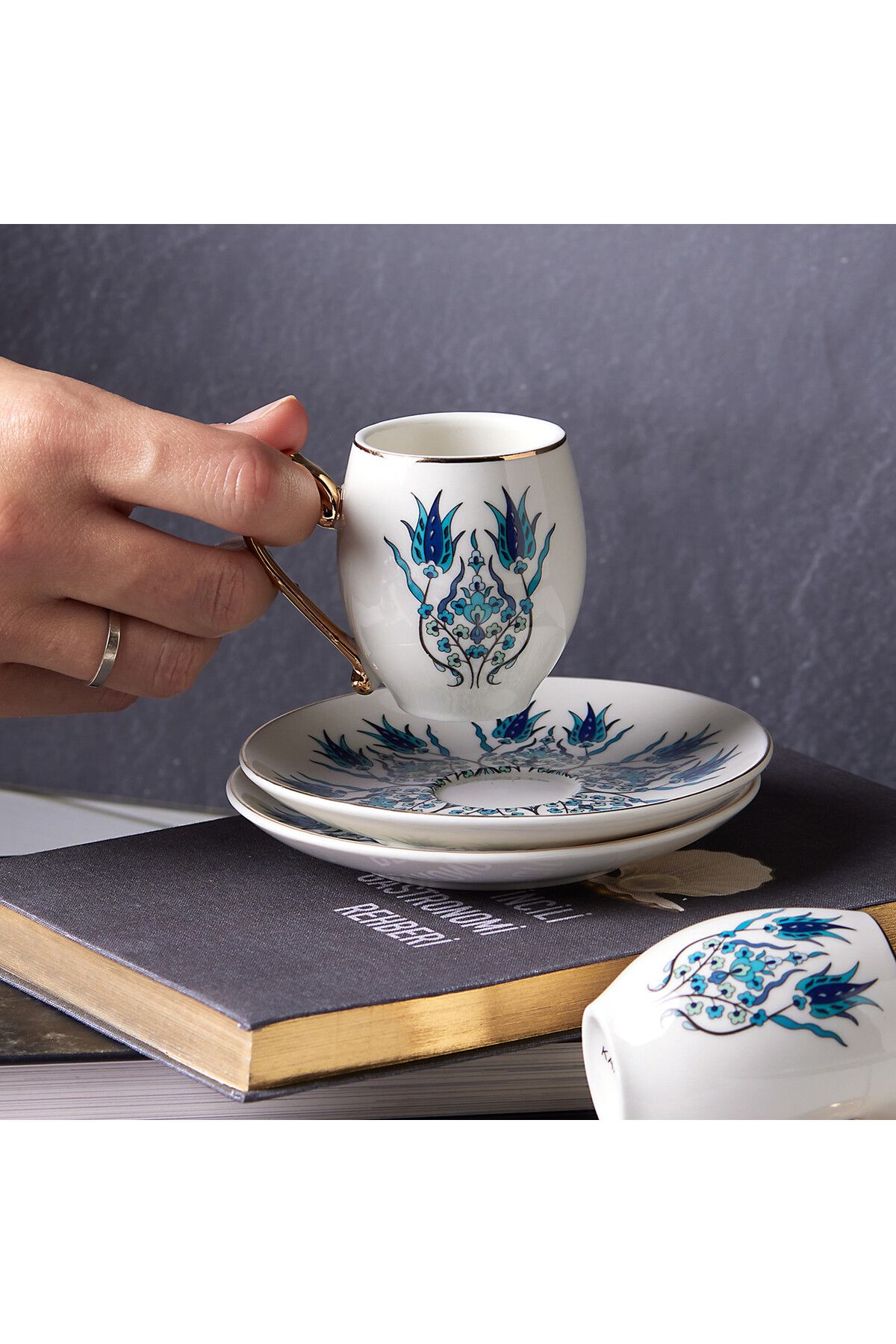 Karaca-Iznik Kaffeeservice für 6 Personen -12 teilig, Traditionelles türkisches Kaffeetassen-Set mit Unter 2