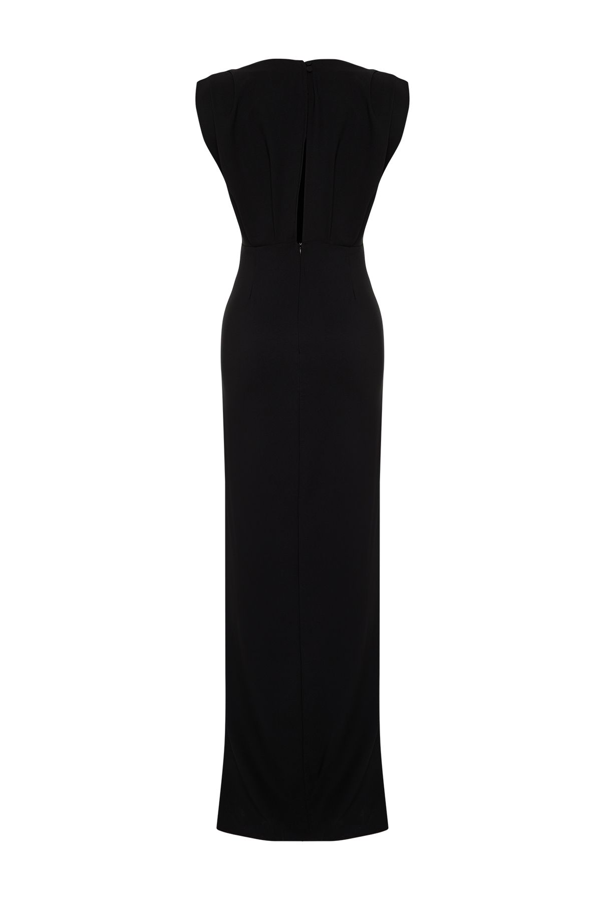 Trendyol Collection-Rochie de seară lungă și elegantă țesătă căptușită neagră TPRSS24AE00087 8