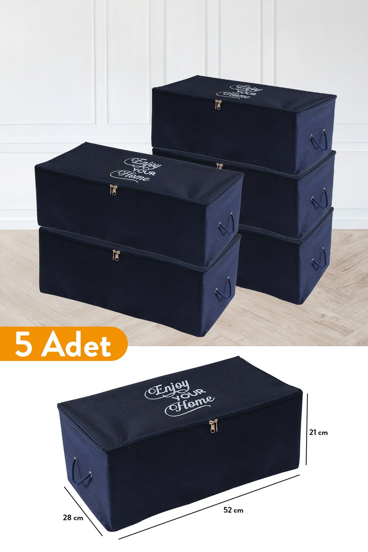 Serstil 5 Bucăți - Geantă De Mână Albastru Marin De Dimensiuni Mici Cu Detaliu Imprimat 52 X 28 X 21 Cm - One Size