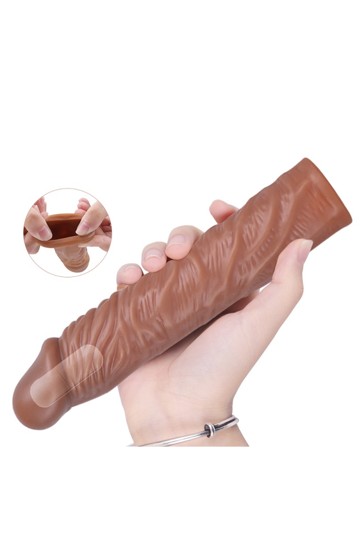 19 cm uzunlukta damarlı Kaliteli silikon penis kılıfı Kayganlaştırıcı Hediyeli 6