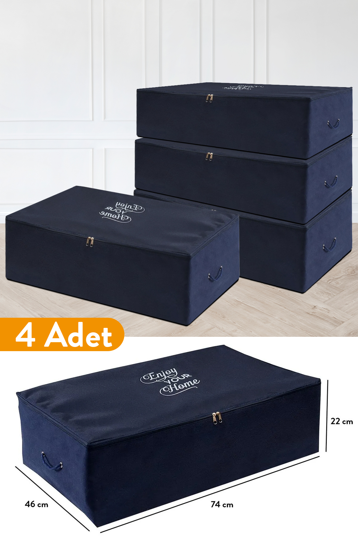 4 Pieces - Mega Size Under Base Navy Blue Hatch 74 x 46 x 22 cm