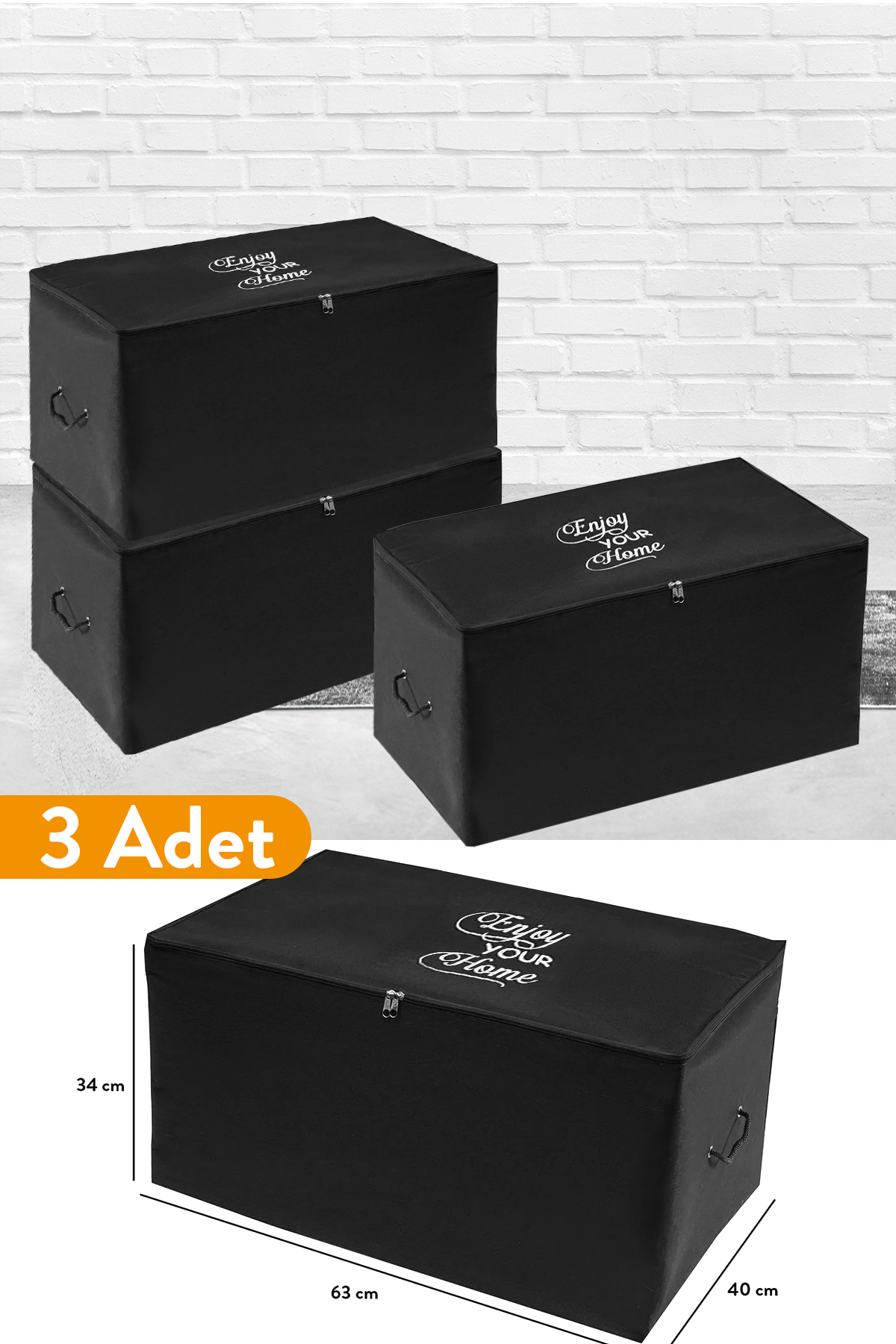 3 Pieces - Medium Black Hatch 63 X 40 X 34 Cm