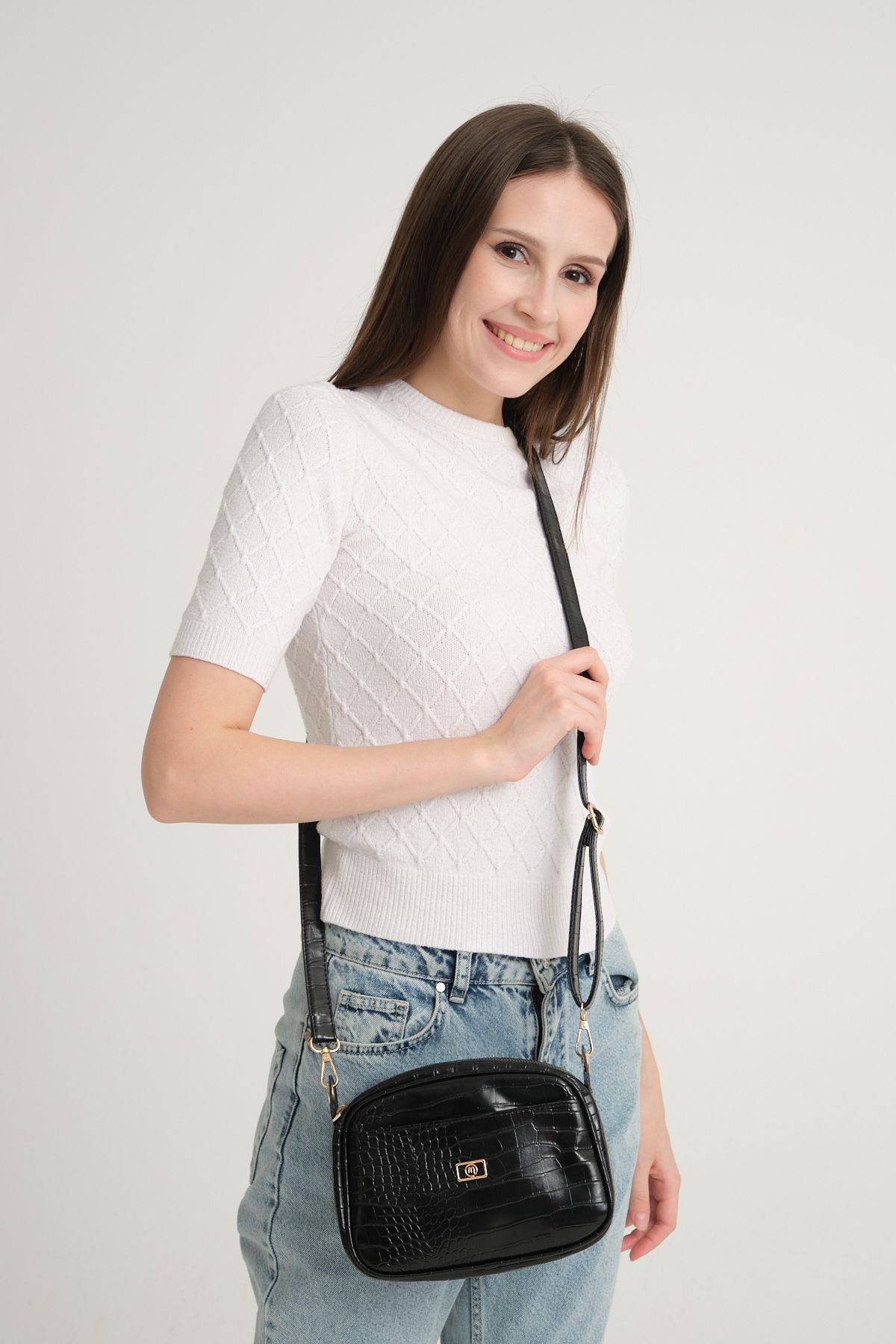 mossi-Black Crocodile Skin Look Women's Shoulder Bag Mother Bag 2