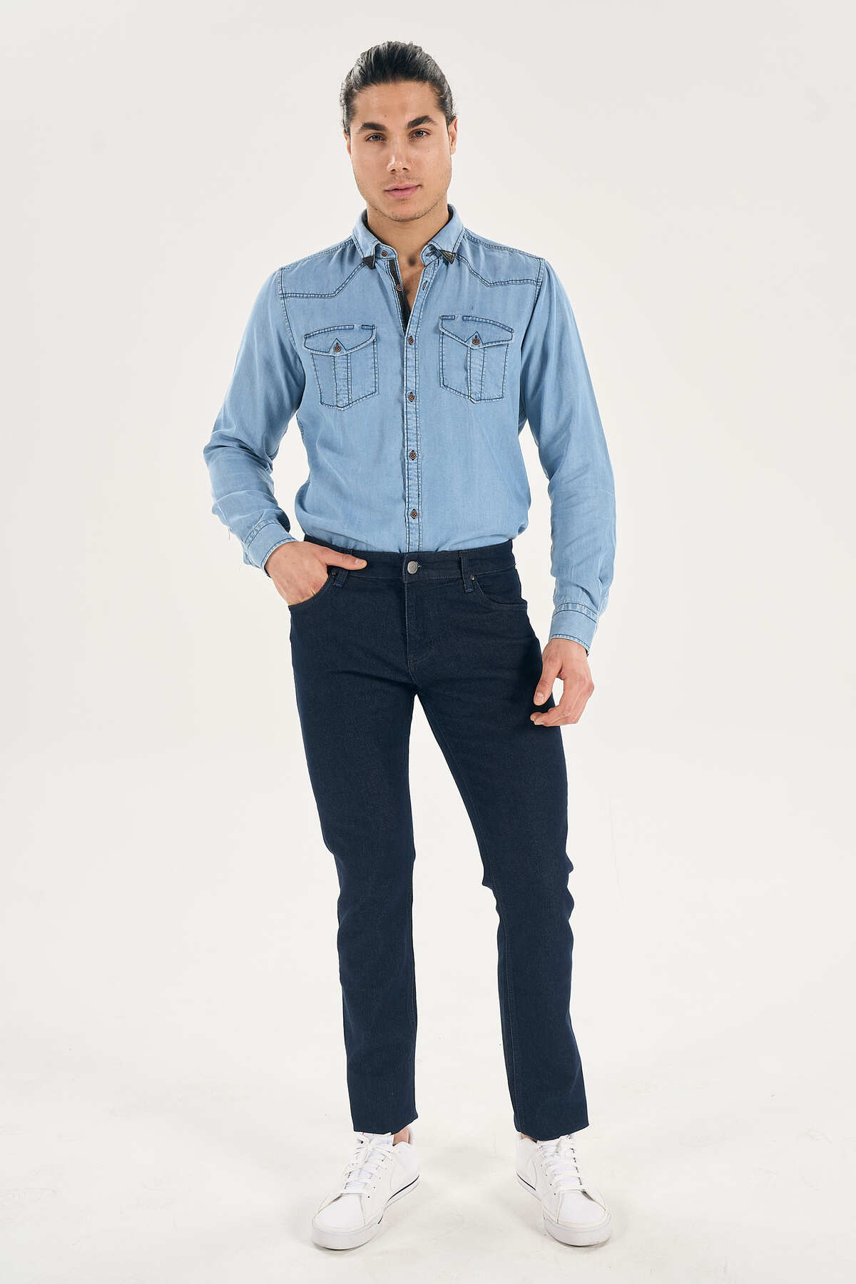 پیراهن مردانه آبی Walker London | W103.SDN.Y244000 اورجینال - تصویر 8