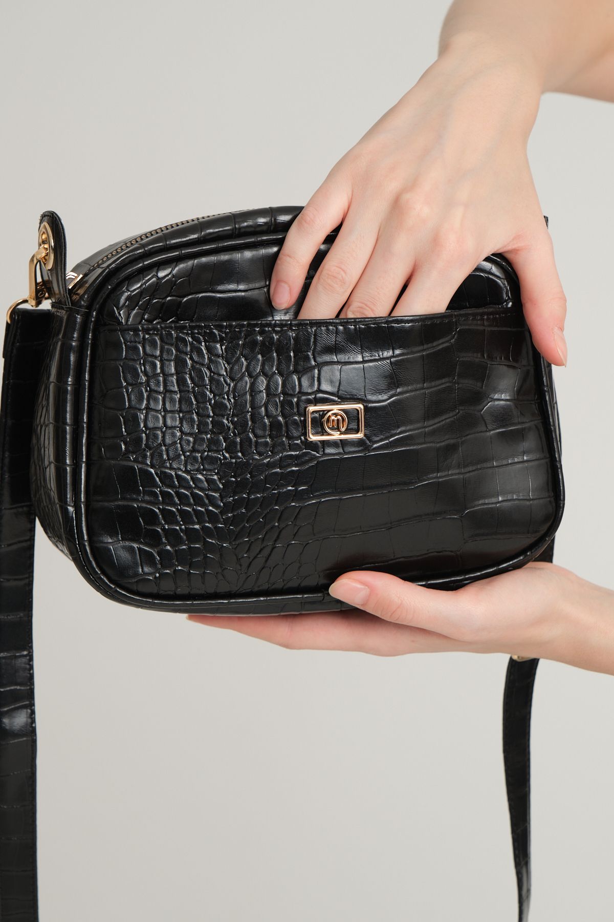 mossi-Black Crocodile Skin Look Women's Shoulder Bag Mother Bag 6
