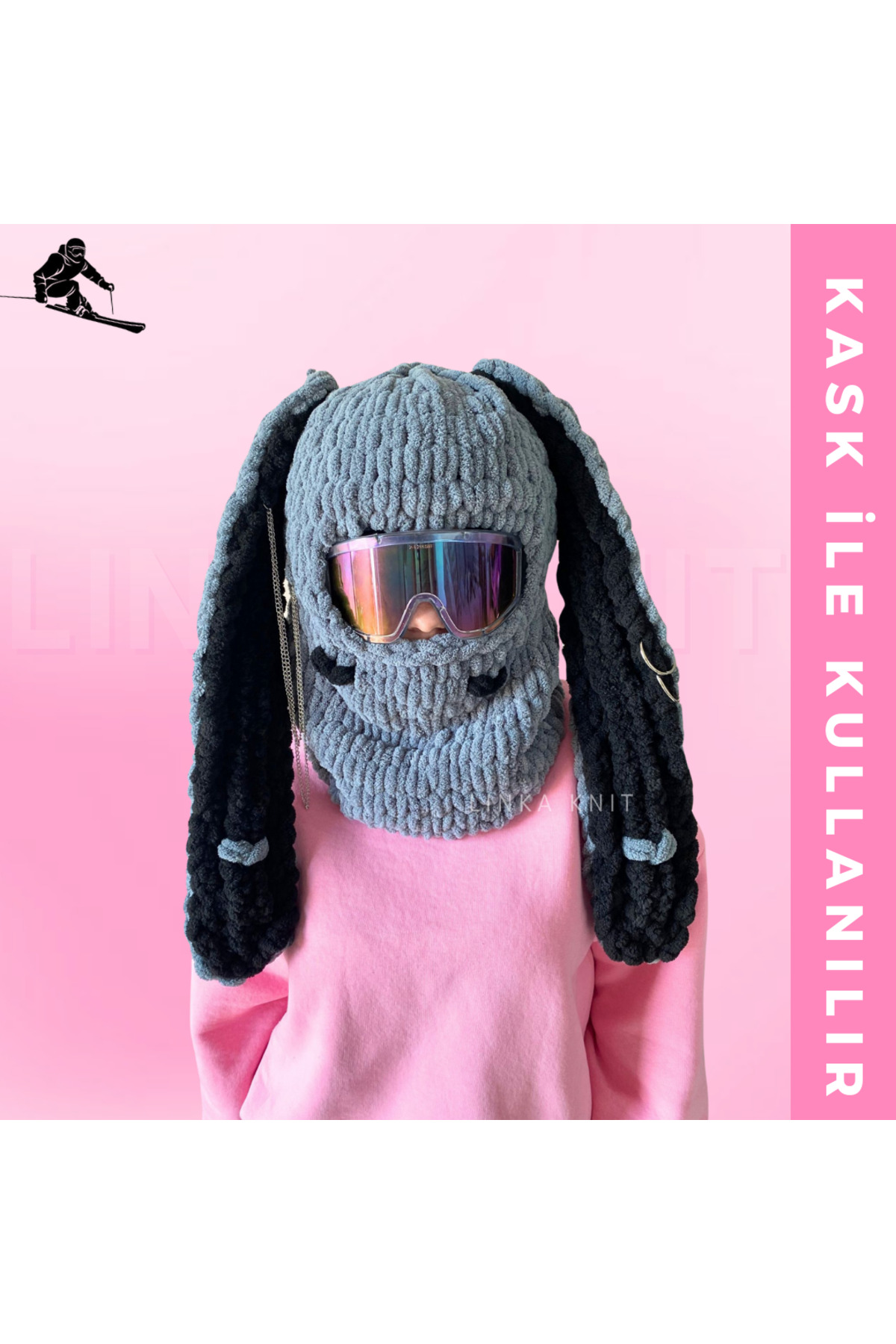 linka Tavşan Kayak Maskesi & Balaclava, Kayak Kaskı Maskesi,Kask Kılıfı, Snowboard Maskesi,El yapımı Maske