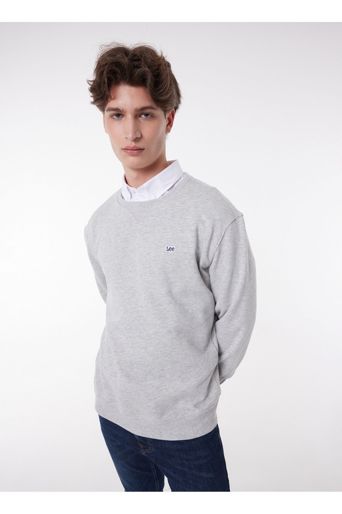 سویشرت خاکستری مردانه یقه دوچرخه Melanj Grey l81iry036 Lee