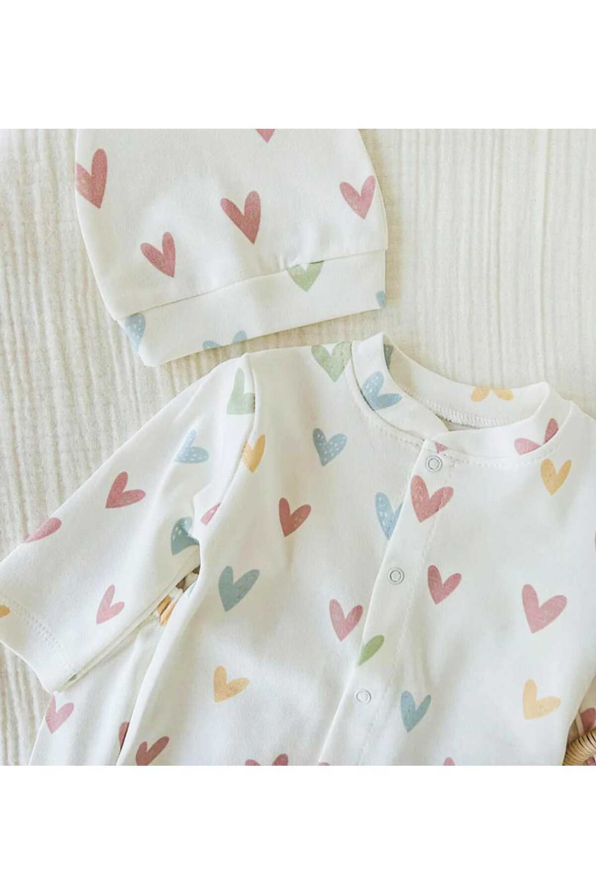 Wity Baby Kız Bebek Kalp Desenli 5li Yenidoğan Hastane Çıkışı Seti fotoğrafı 2 (önizleme)