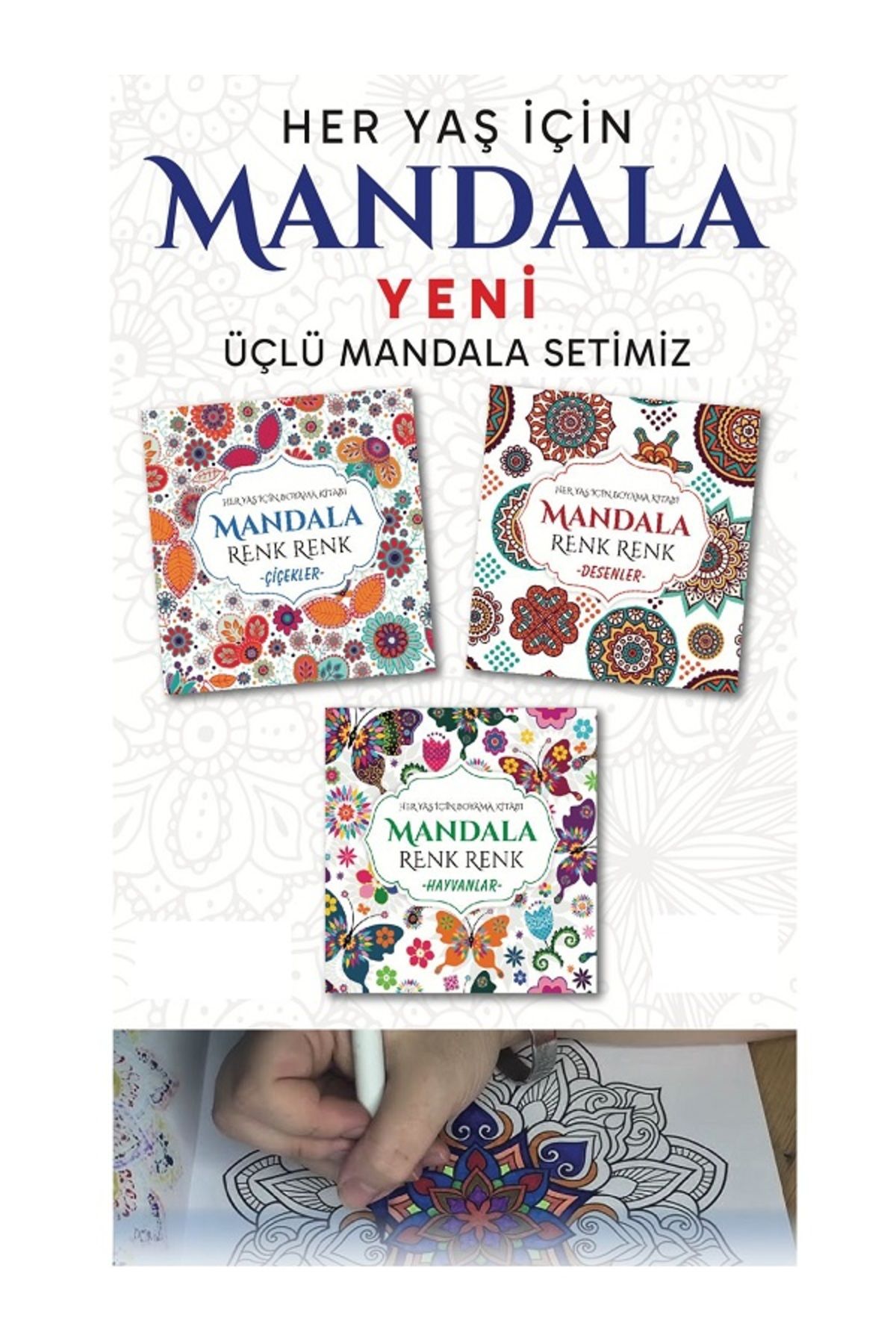 EVRENSEL İLETİŞİM Mandala Renk Renk ( Çiçekler - Desenler - Hayvanlar ) 3'Lü Set '' Her Yaş İçin '' YENİİ