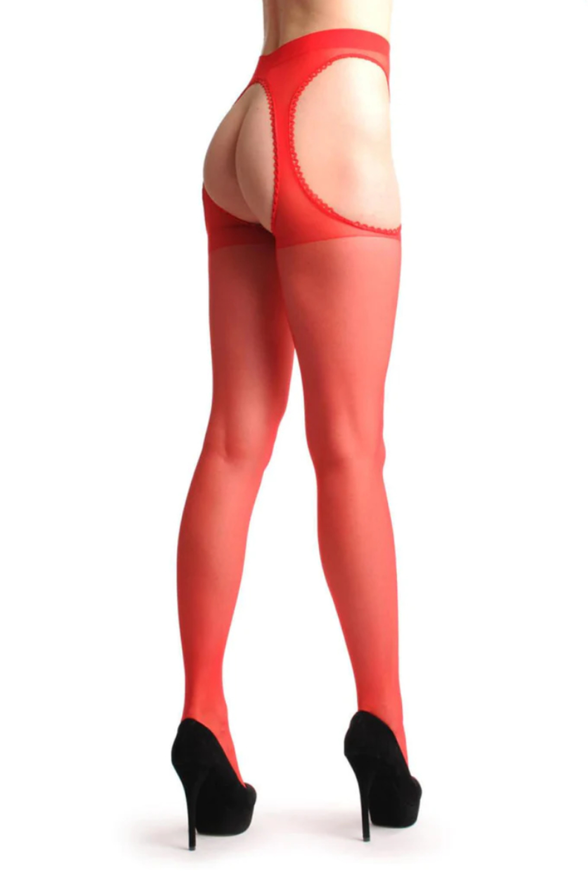 Kırmızı Kenarları Dantelli Özel Bölgesi Açık Külotlu Çorap - TredyShop