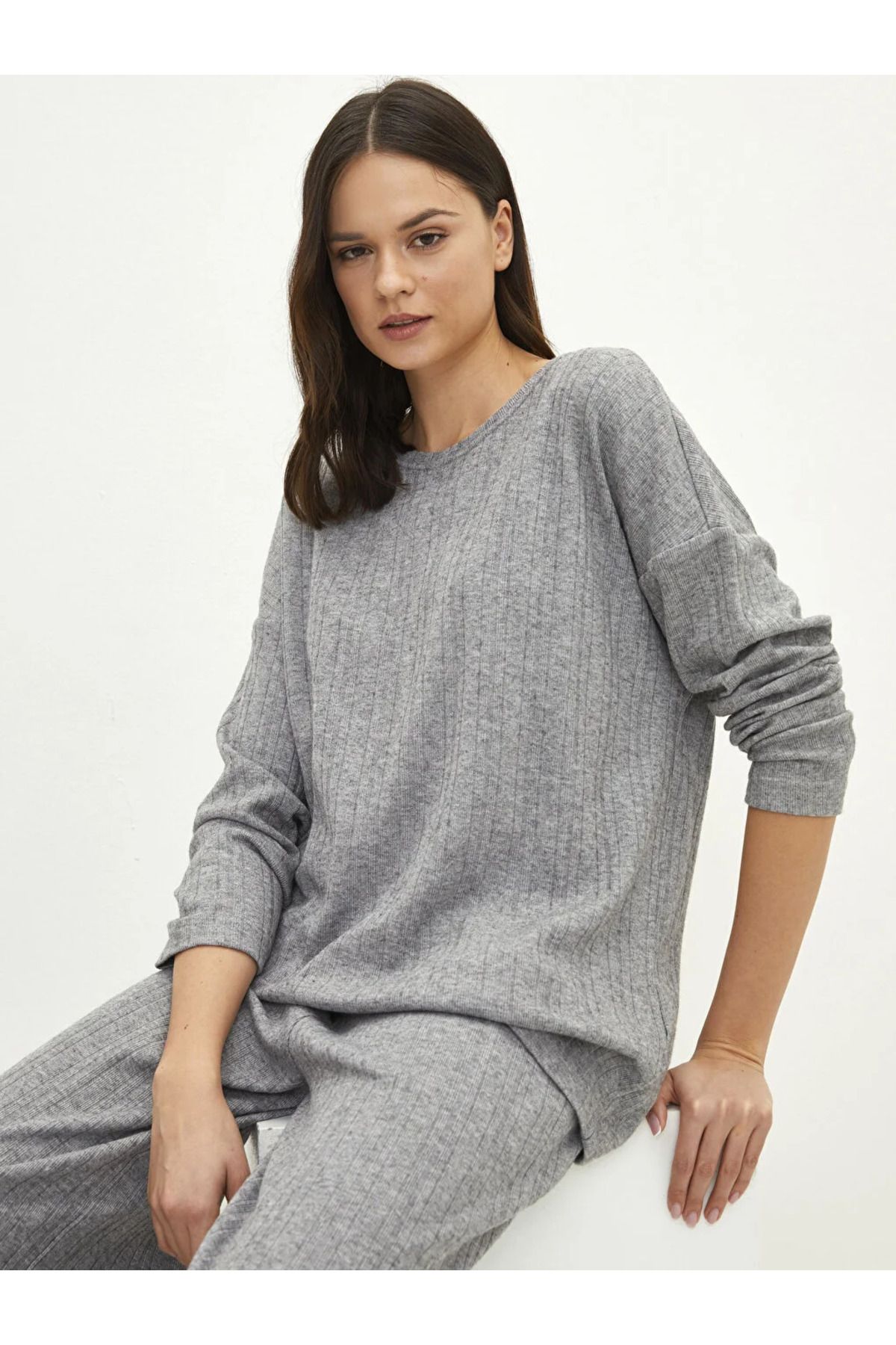 LC Waikiki-LCW DREAM Crew Neck tömör, hosszú ujjú női pizsama felső 3