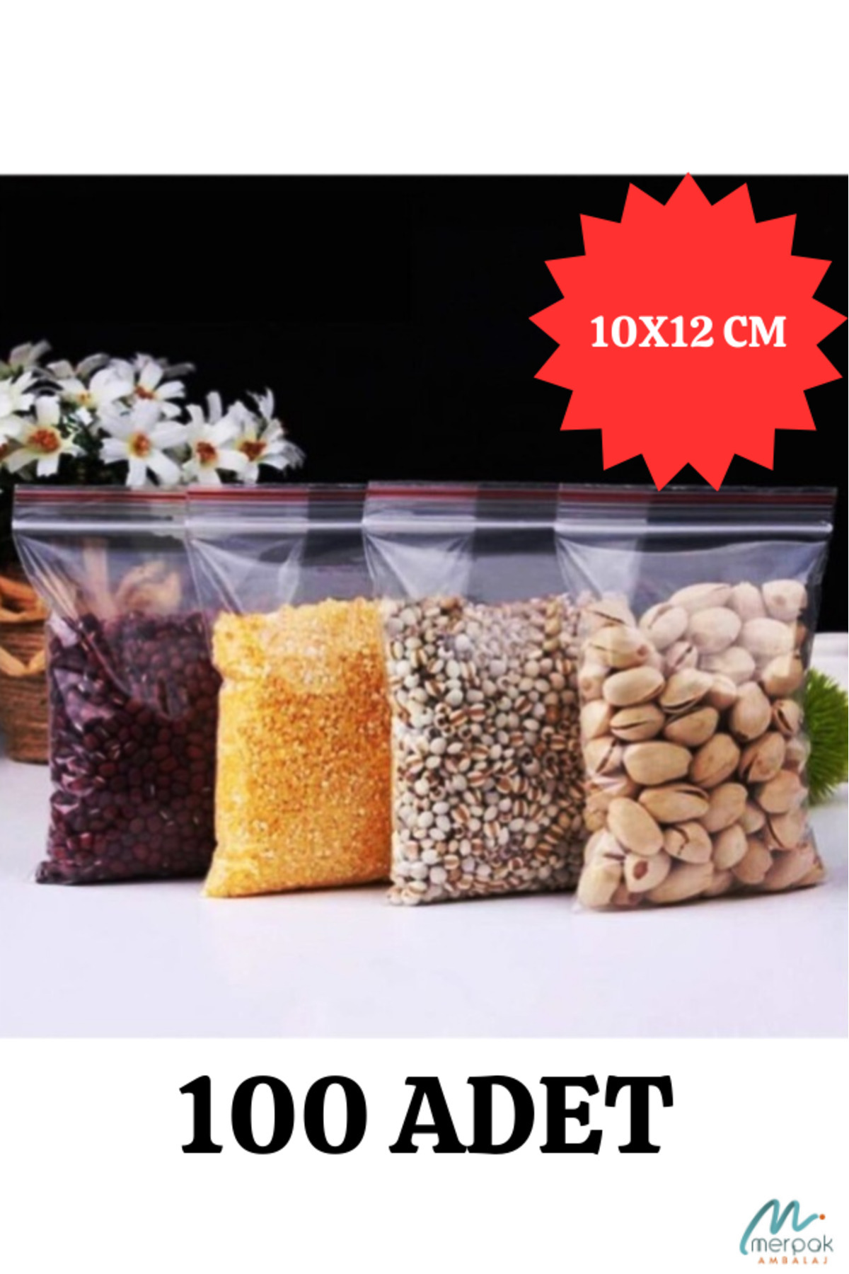 Merpak Ambalaj Kilitli Torba 10x12 Cm 100'lü Kilitli Buzdolabı Poşeti Şeffaf Kilitli Poşet Kilitli Saklama Poşeti