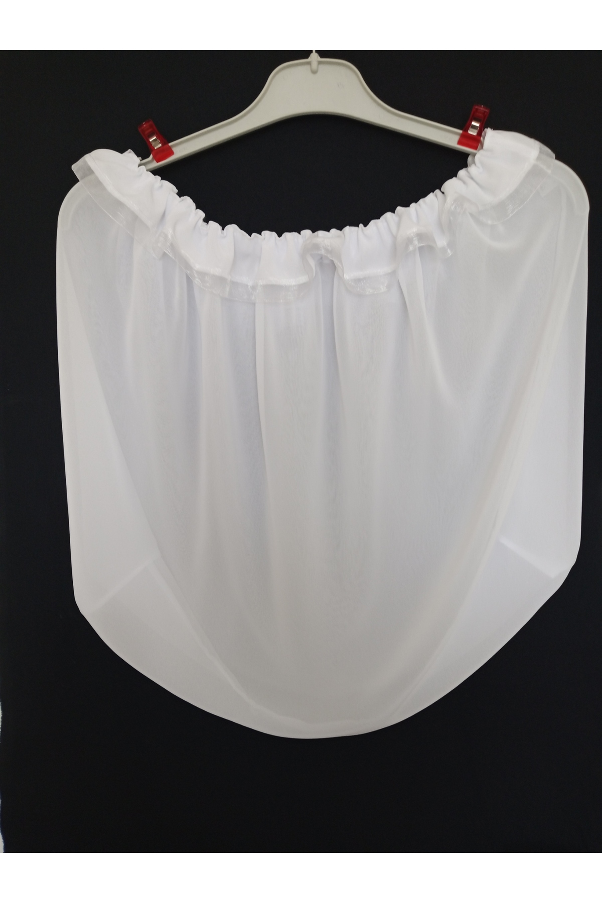 KobalBusiness Kafes tülü- beyaz multi şifon organze kurdeleli M-145 cm çapında tül.