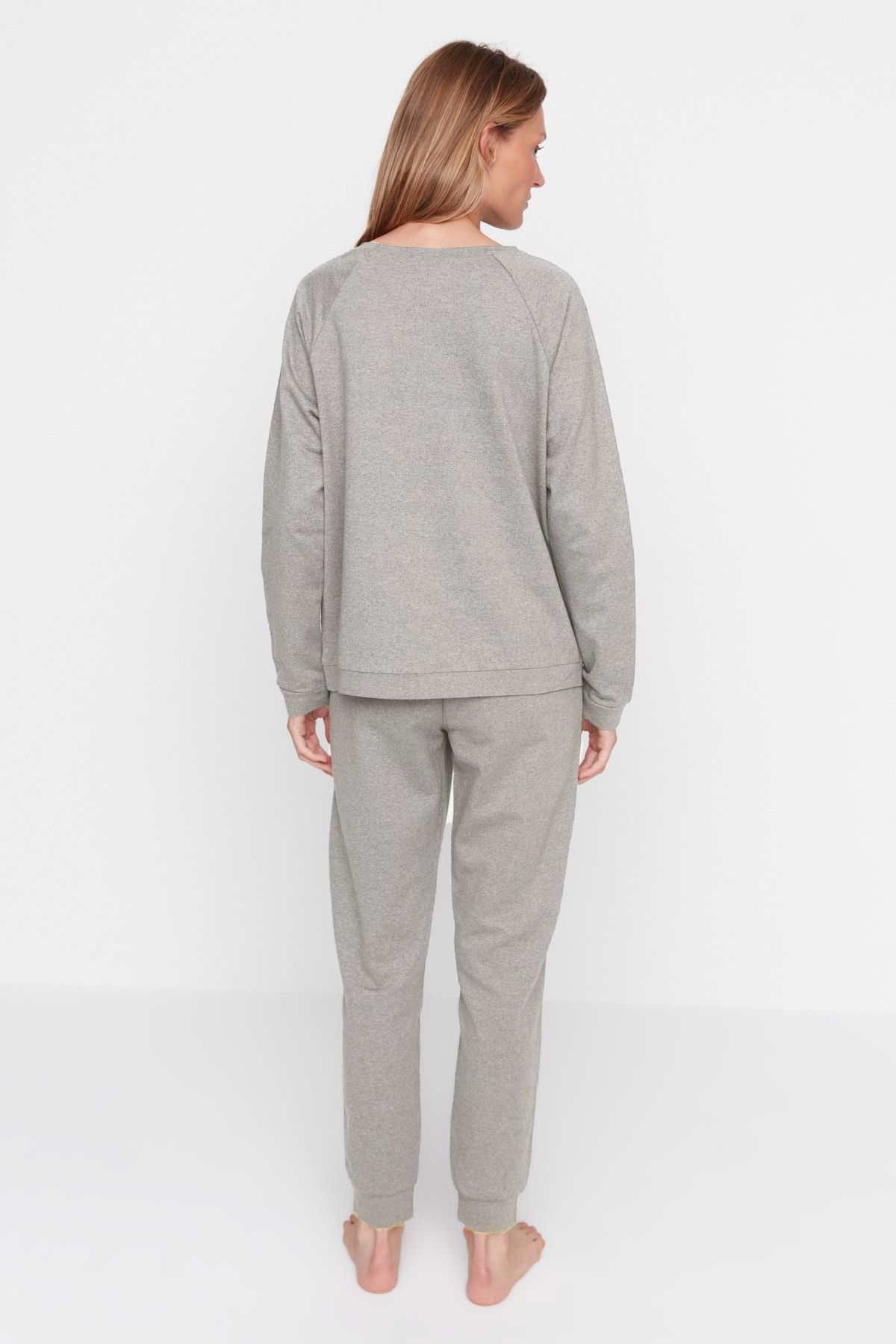Trendyol Collection-Set pijama tricotată cu slogan antracit THMAW21PT0497 5