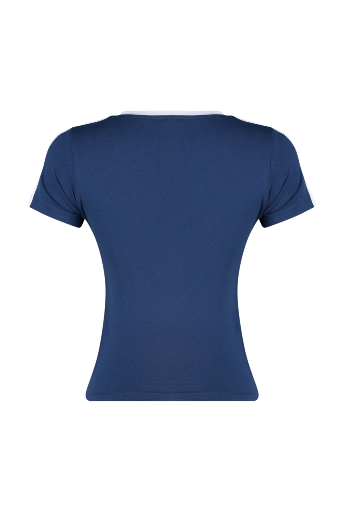 Trendyolmilla  Lacivert Slogan Baskılı V Yaka Regular/Normal Kalıp Örme T-Shirt TWOSS24TS00162 - Görsel 8