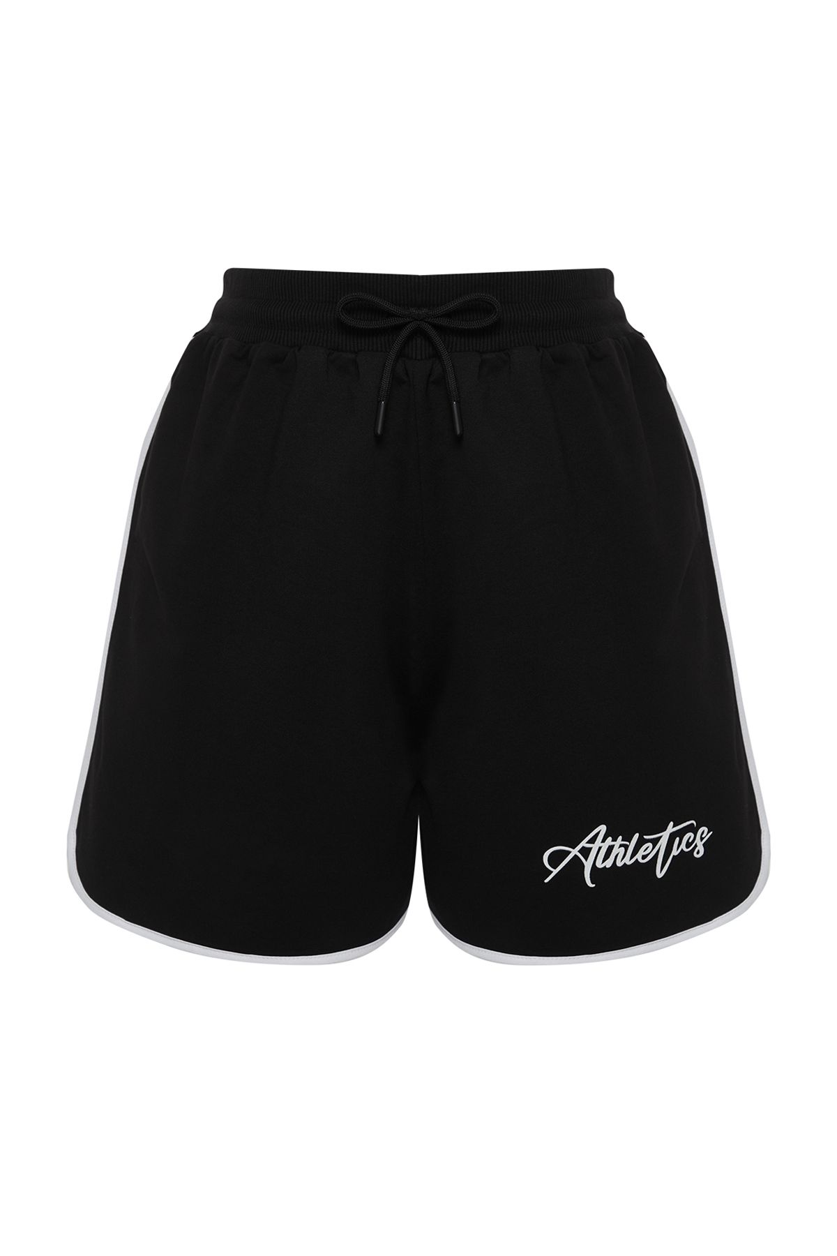 Trendyol Curve-Plus Size Black Knitted Shorts - Slogan Print with Piping Detail Tbbss24Ap00028 7