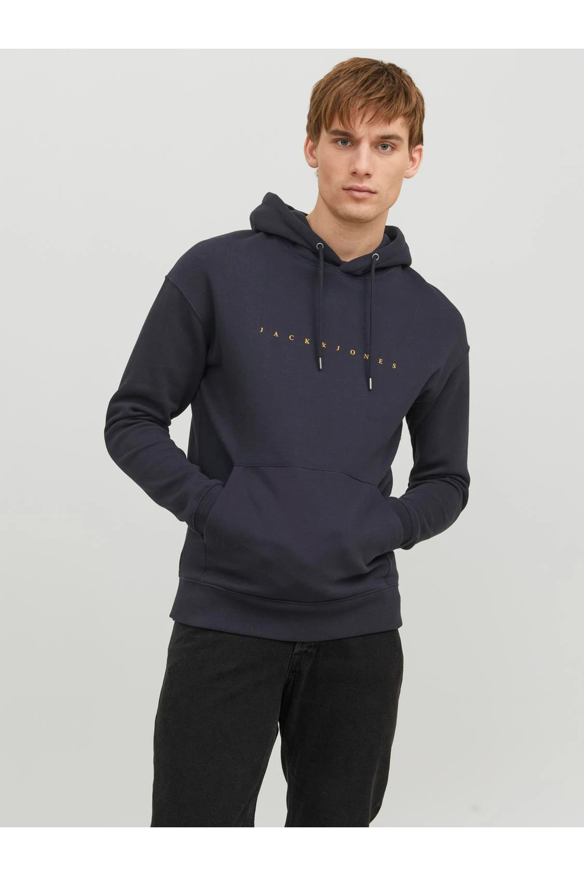 سویشرت کلاه‌دار طرح برجسته مردانه - سرمه‌ای تیره جک اند جونز سویشرت Jack & Jones