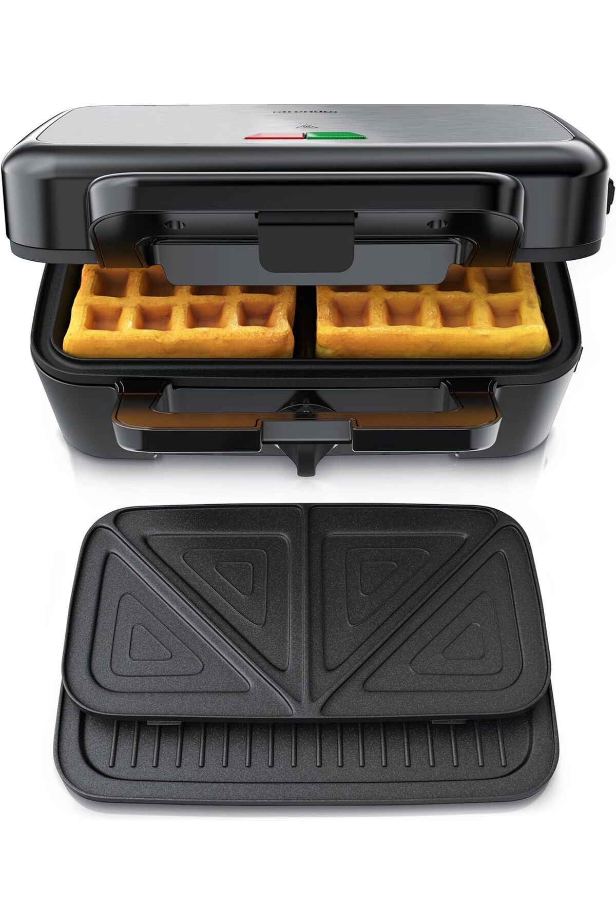 Arendo 3'ü 1 Arada Çıkarılabilir Plakalı Waffle Makinesi Yapışmaz Kaplamalı ve Bulaşık Makinesinde Yıkanır