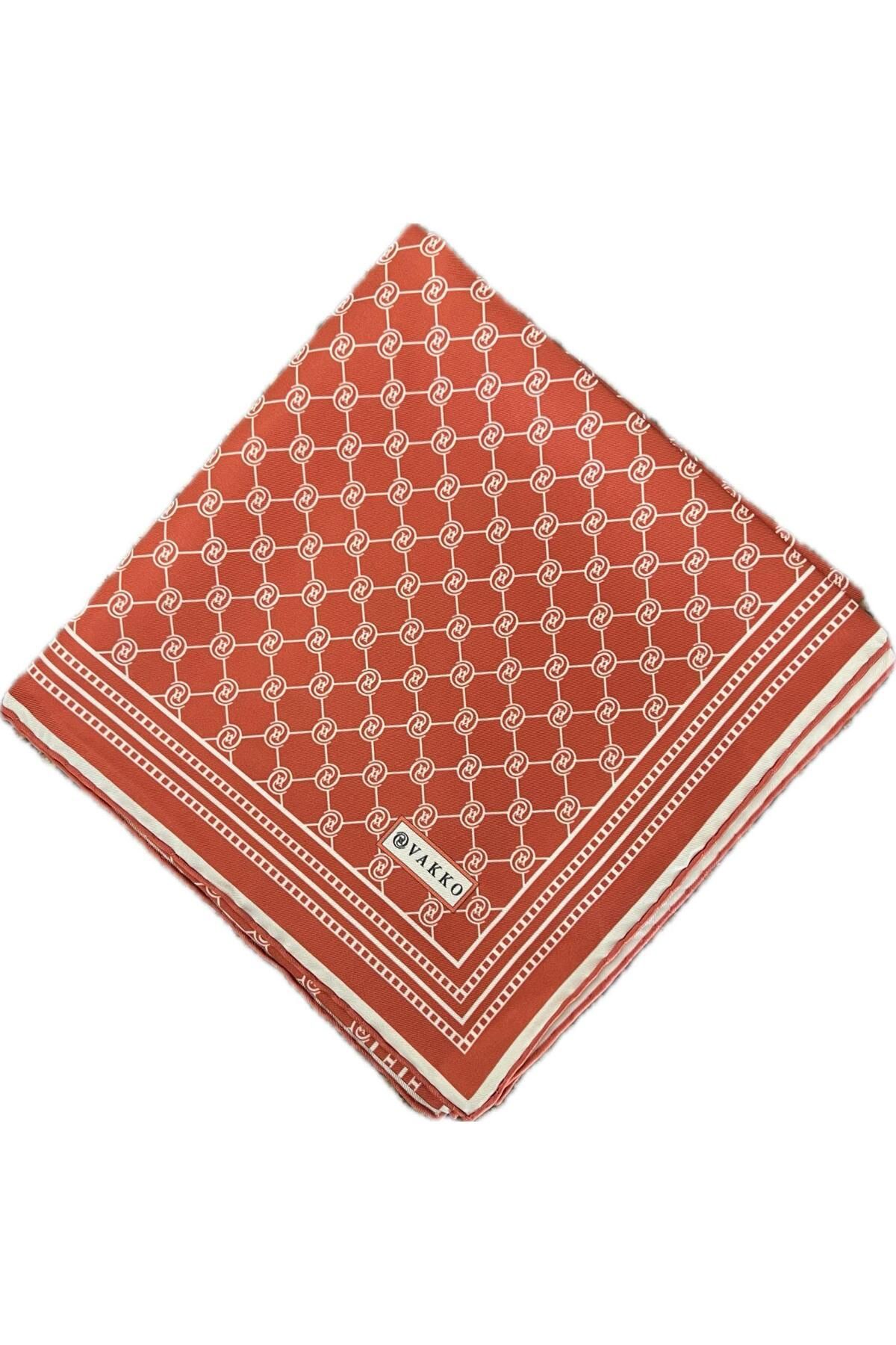 Vakko روسری ابریشمی Tivil Monogram 30008898-RED ECRU