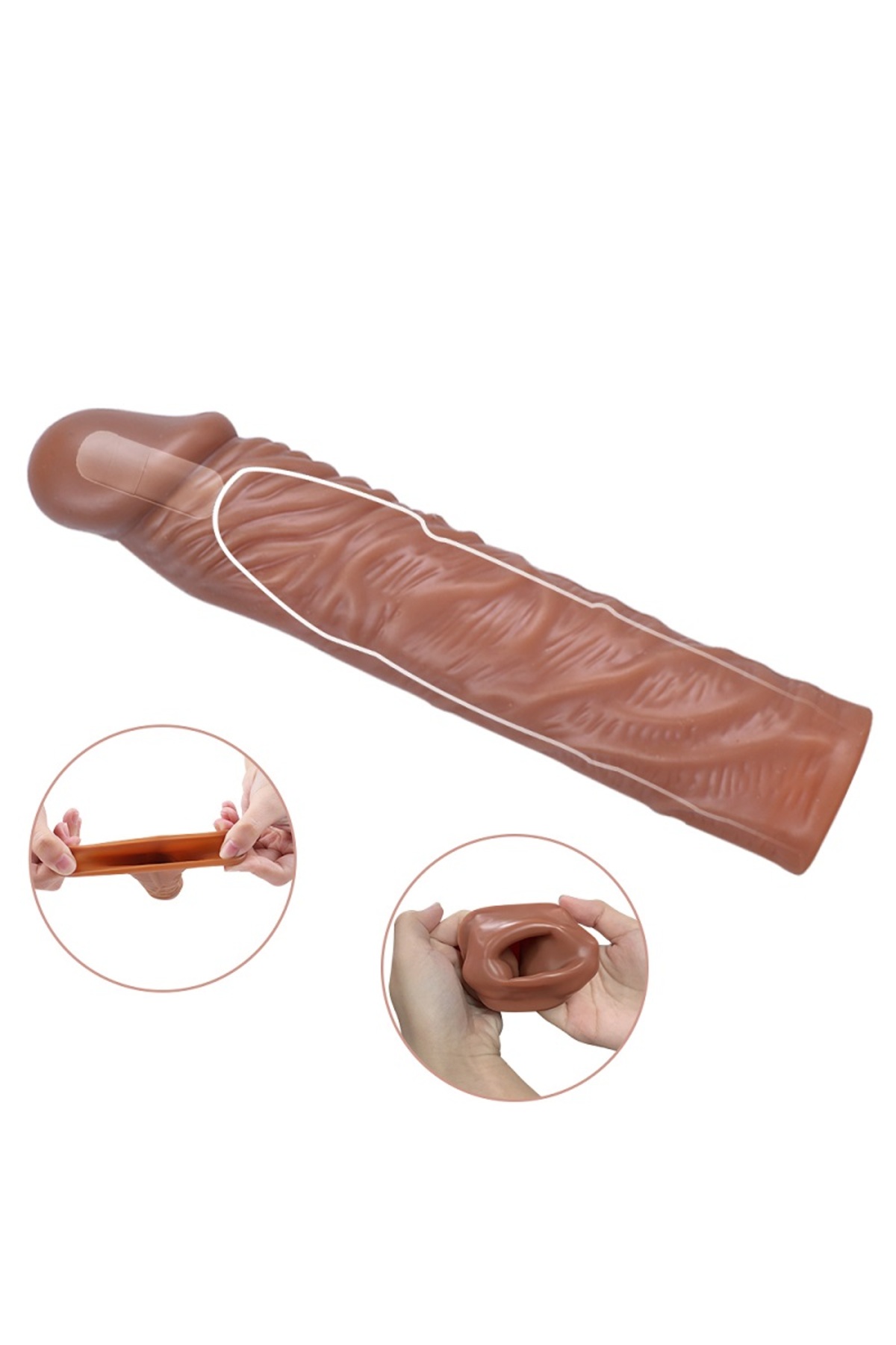 19 cm uzunlukta damarlı Kaliteli silikon penis kılıfı Kayganlaştırıcı Hediyeli 5