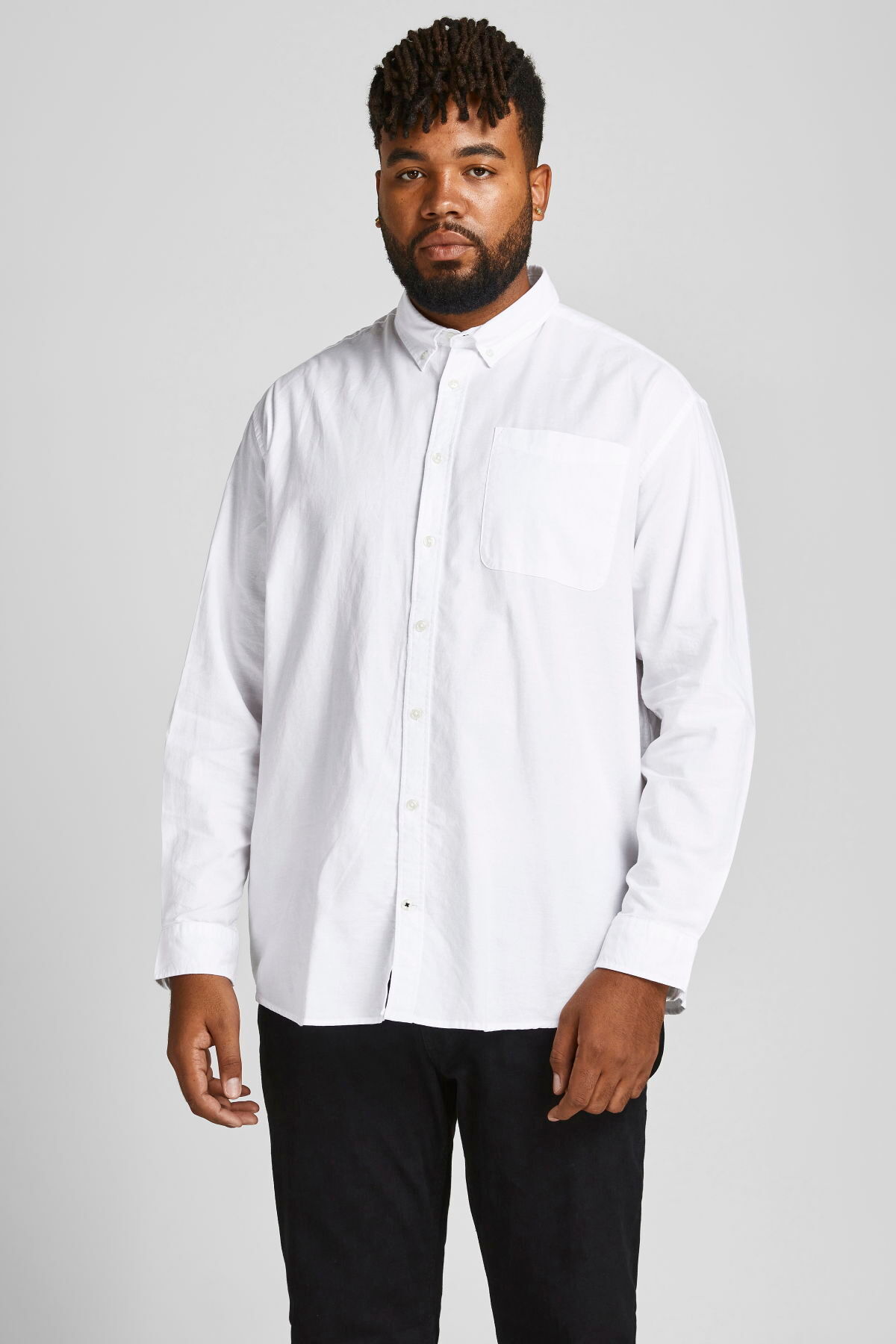 پیراهن بزرگ سایز جک اند جونز مردانه آکسفورد سفید  راسته Regular/رگولار    بیسیک  | Jack & Jones TYC906523163854AE1 TR - تصویر 2