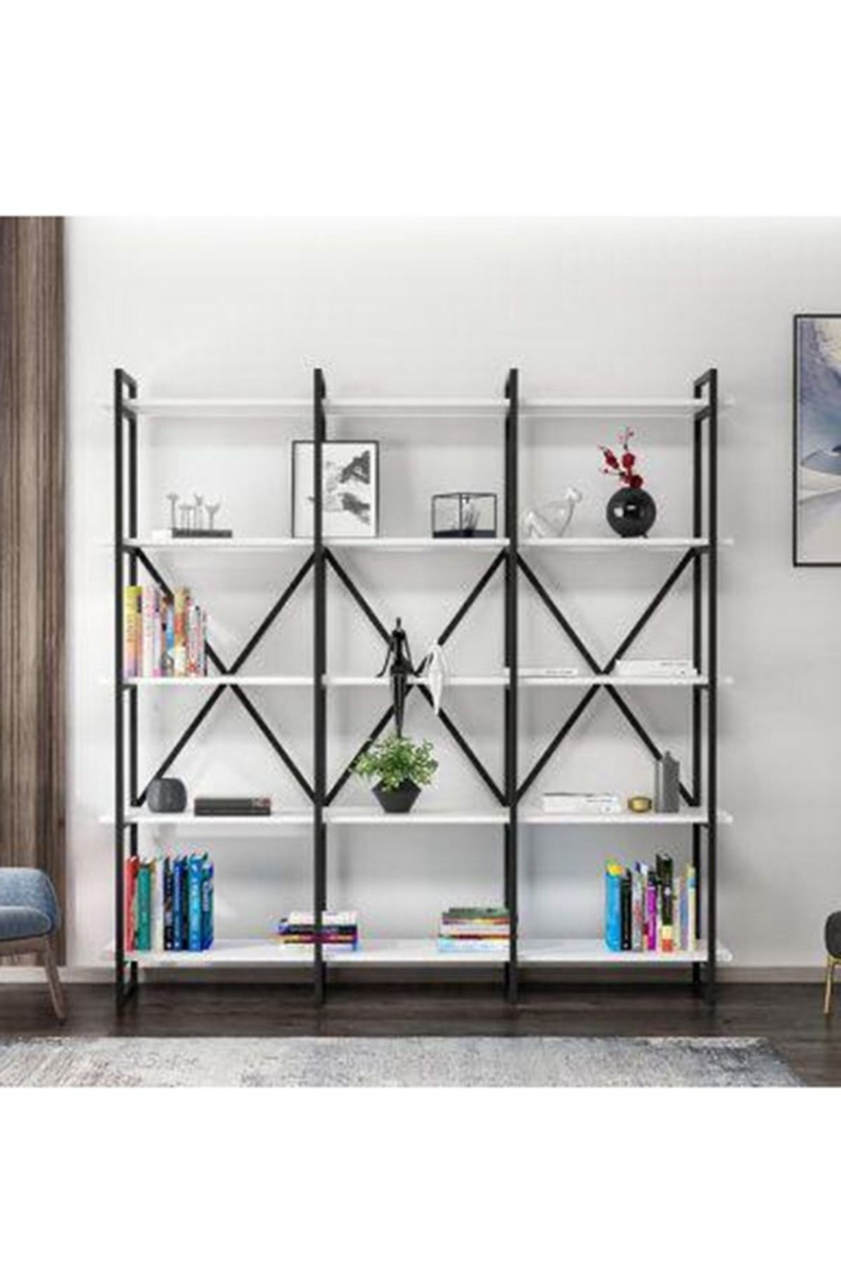 Atlas 175x170 5 Raflı Geniş Kitaplık Aksesuar Rafı