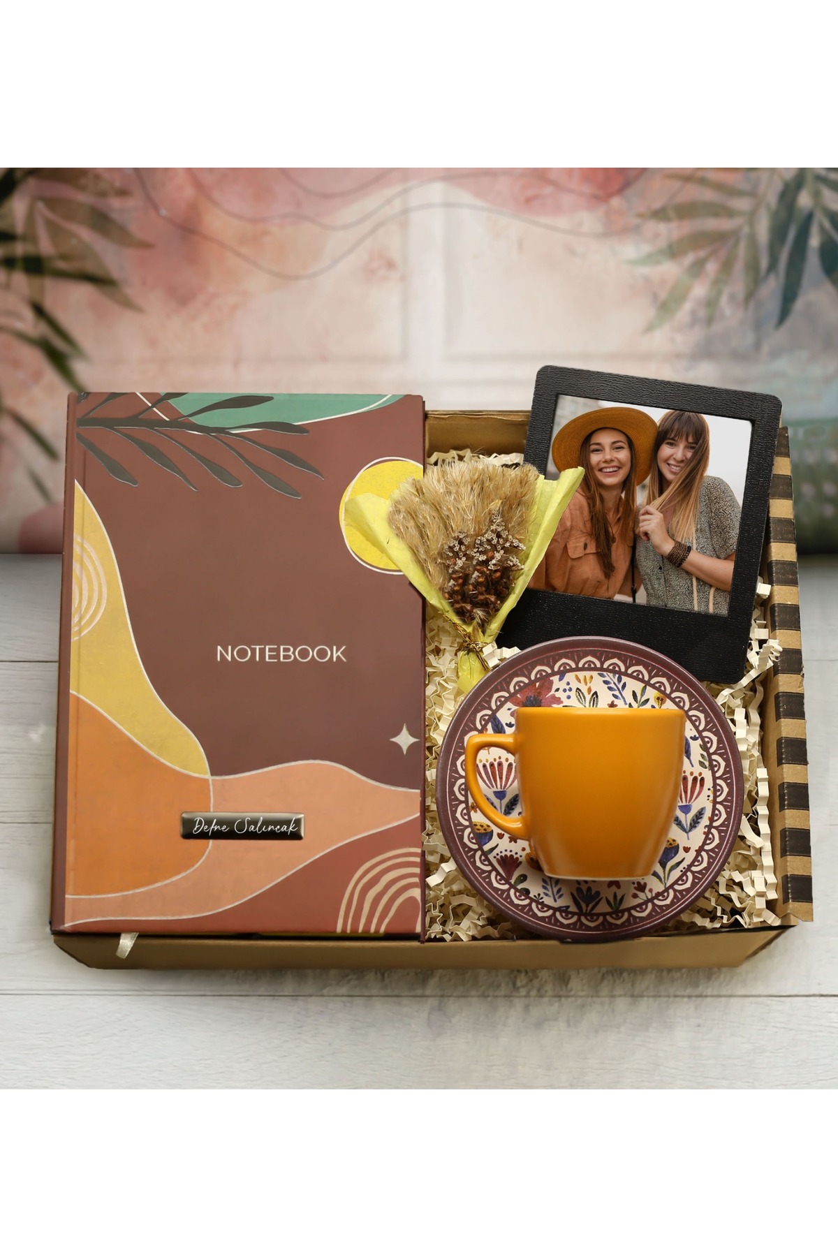 Personalized Notebook & Cup & Personalized Frame & Flower Gift Set